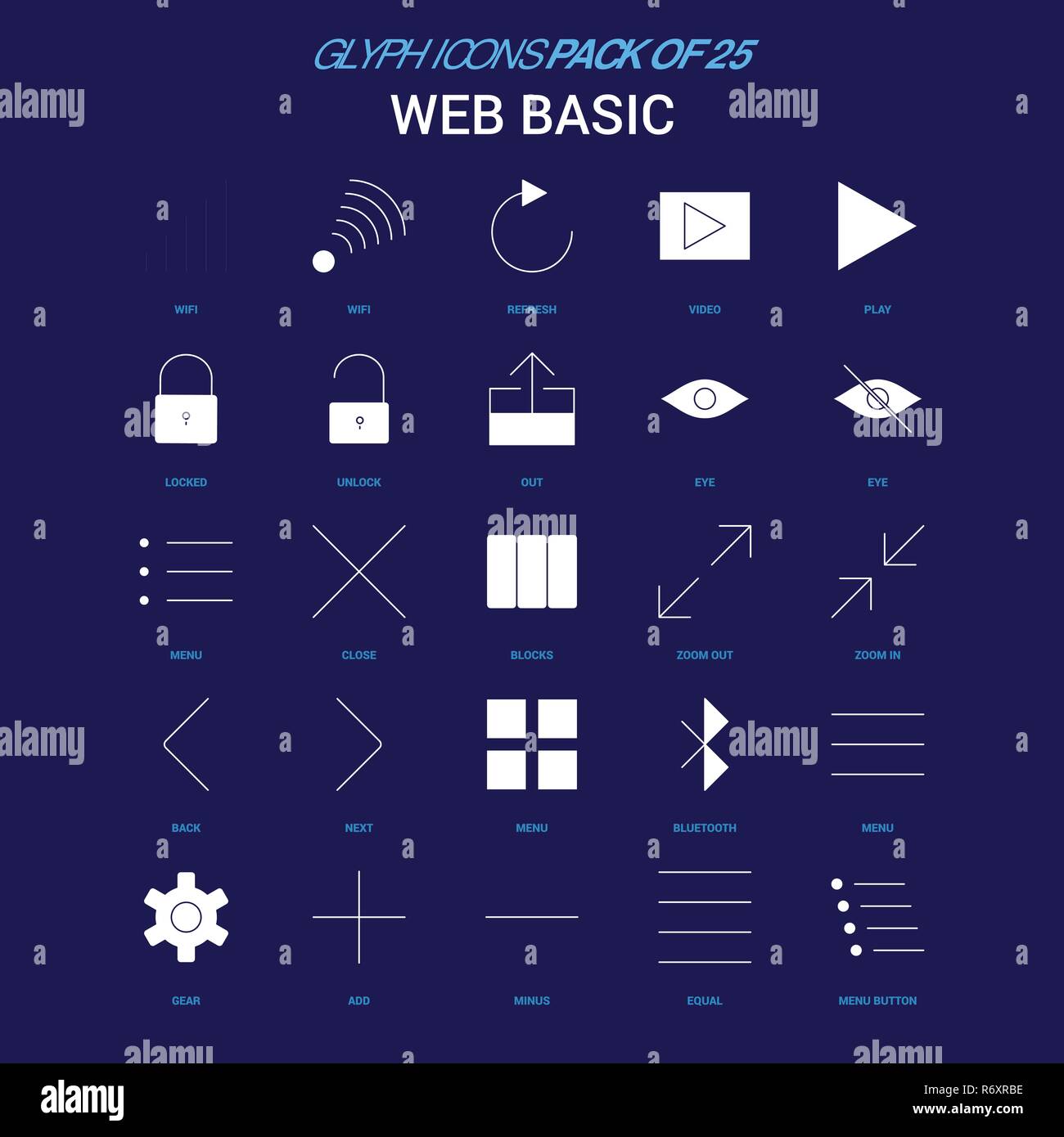 Web Basic White icon over Blue background. 25 Icon Pack Stock Vector ...
