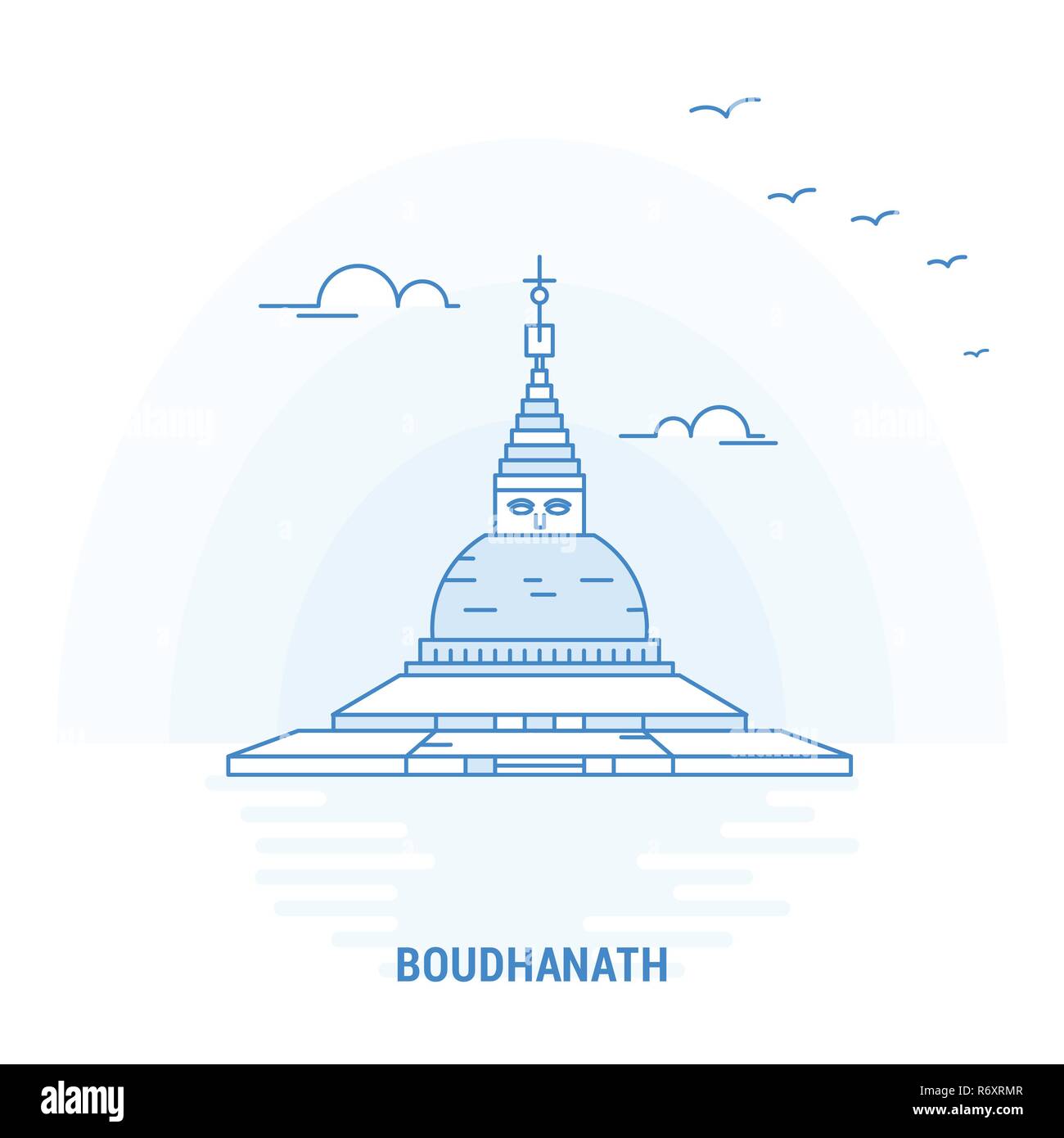 BOUDHANATH Blue Landmark. Creative background and Poster Template Stock Vector