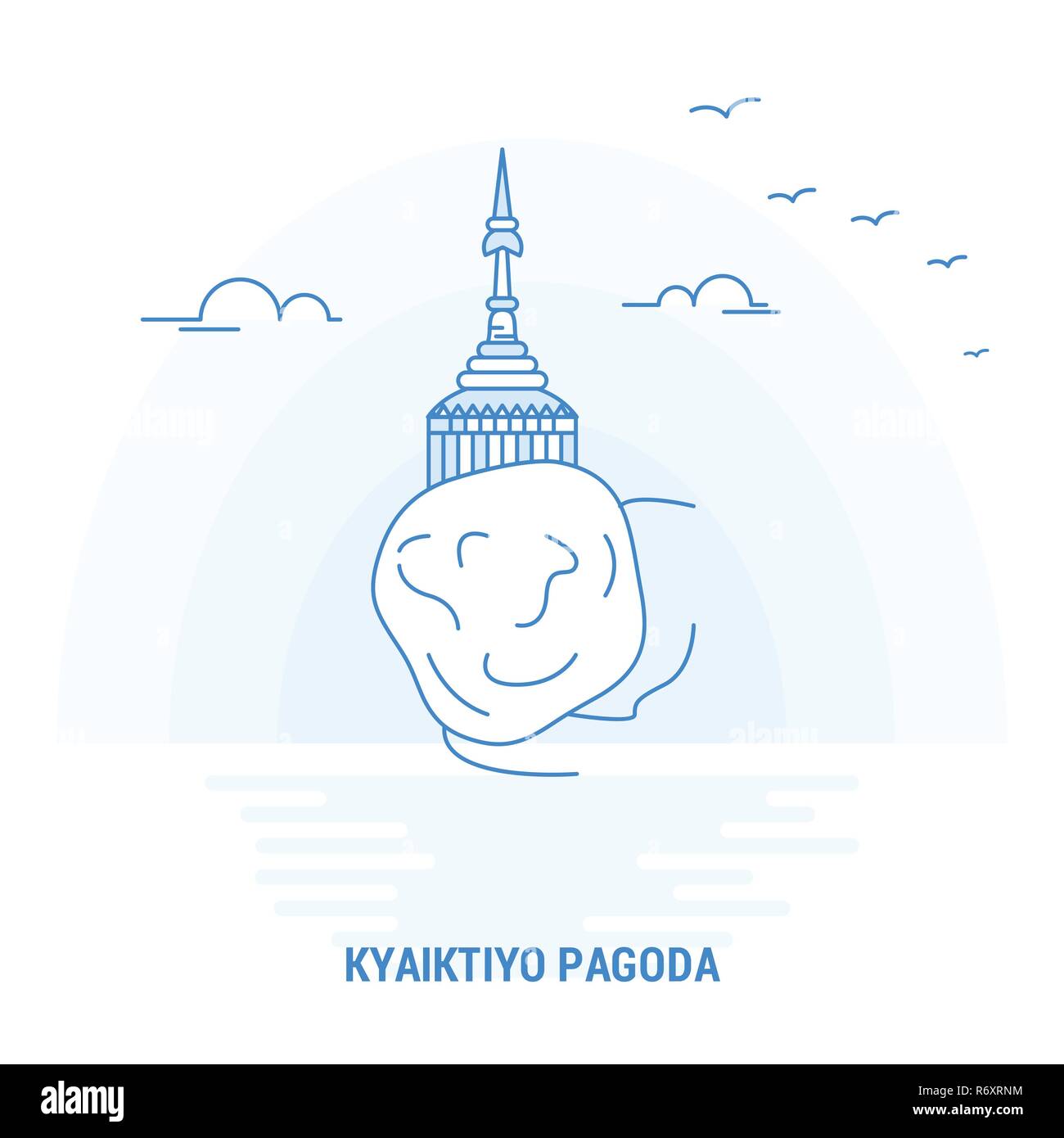 KYAIKTIYO PAGODA Blue Landmark. Creative background and Poster Template Stock Vector