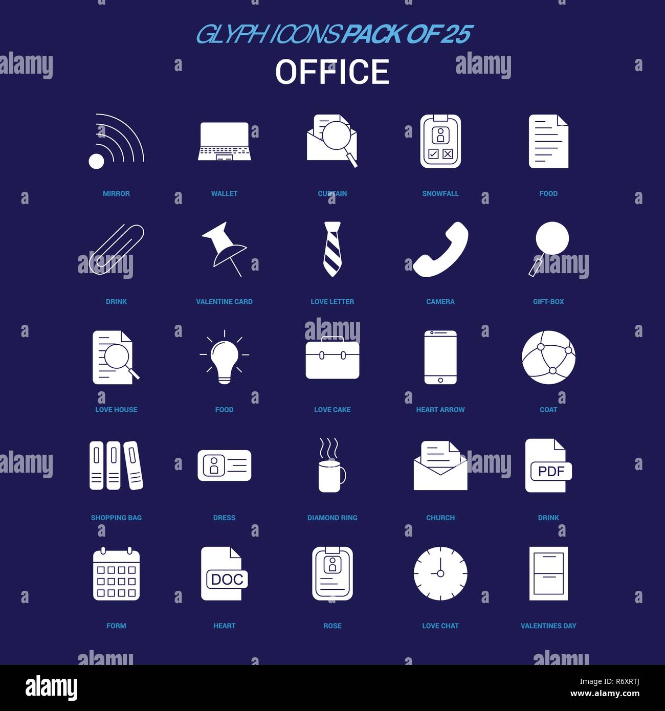 Office White icon over Blue background. 25 Icon Pack Stock Vector Image ...