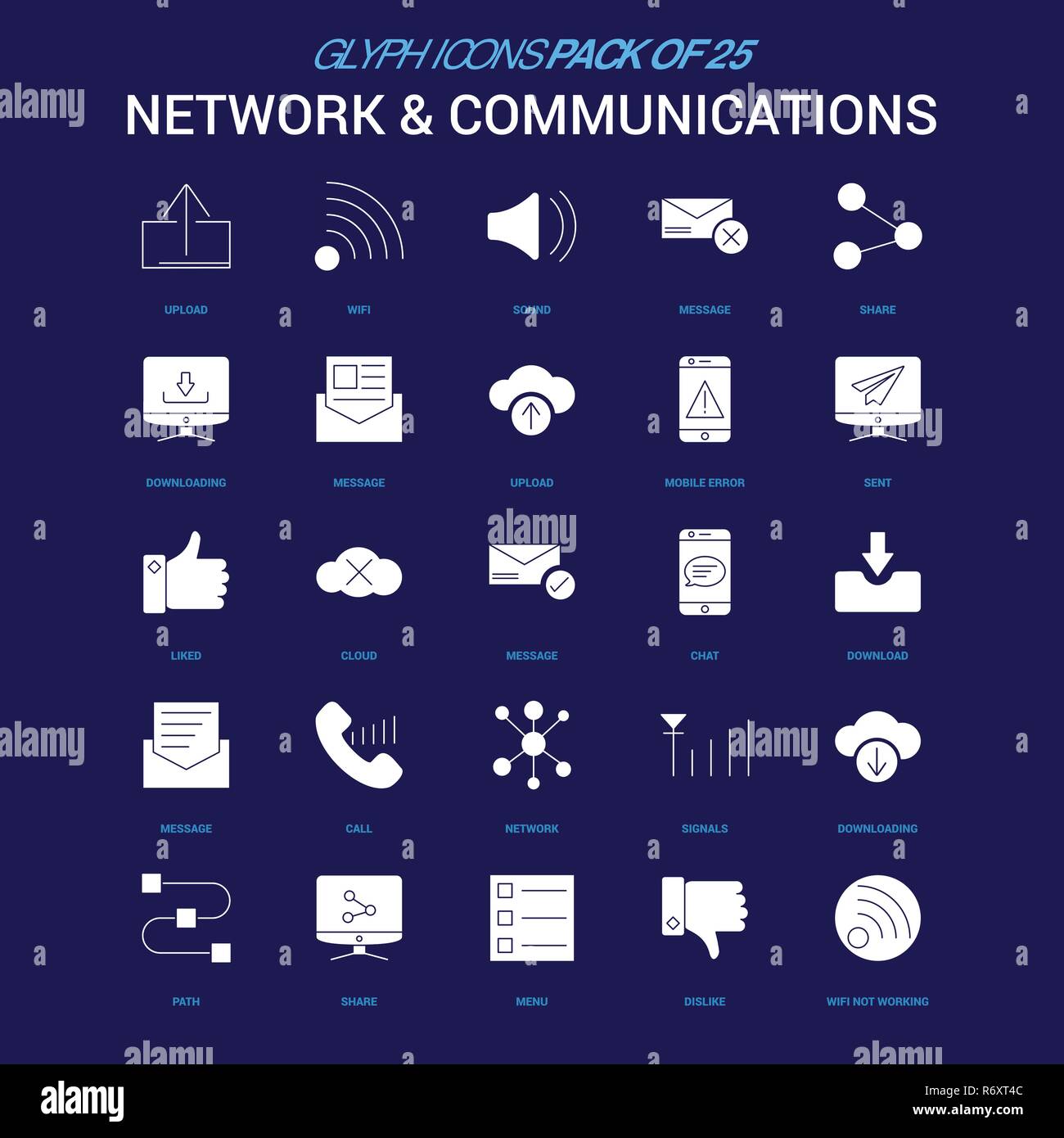 Network And Communication White Icon Over Blue Background 25 Icon Pack Stock Vector Image Art Alamy
