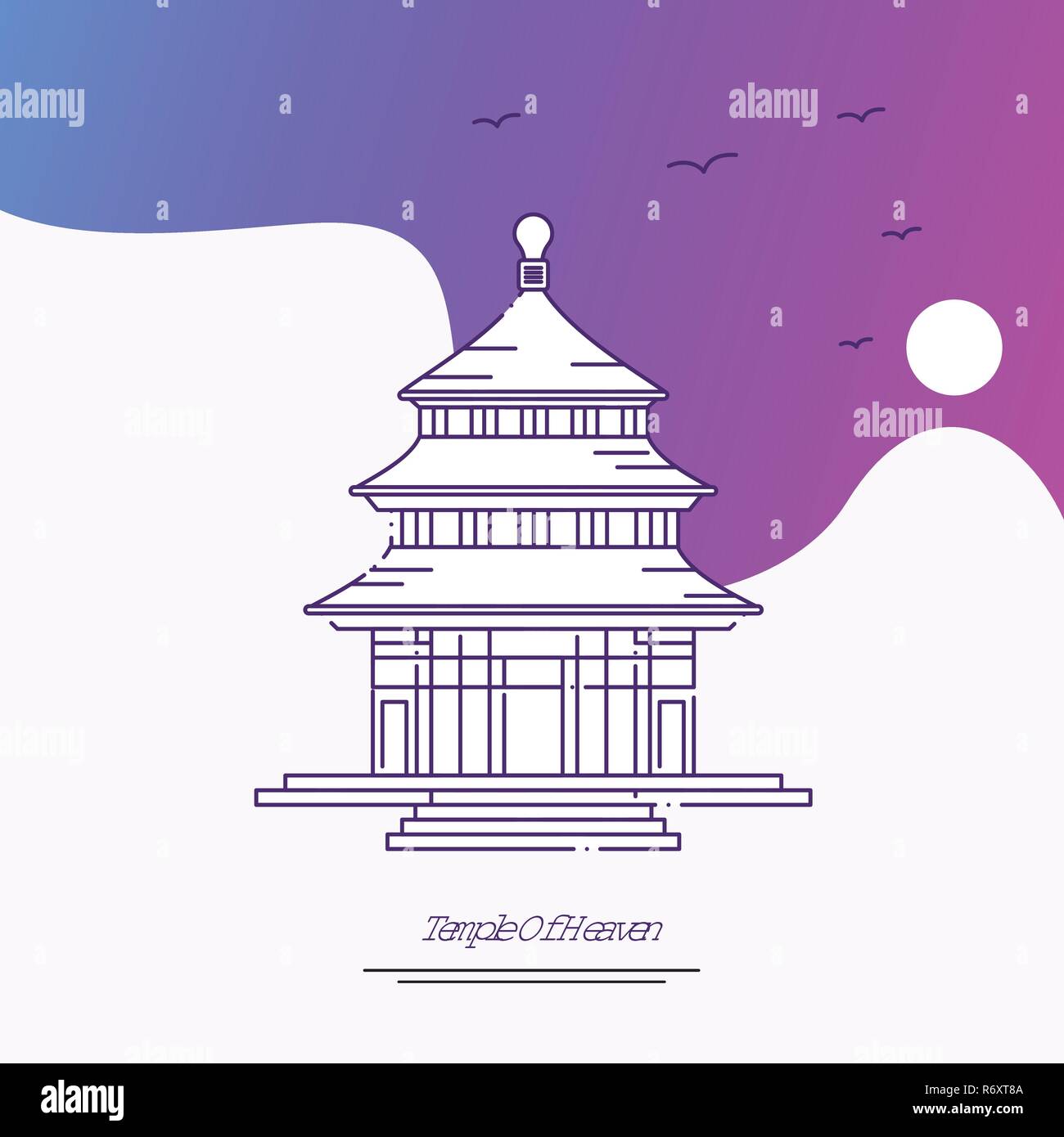 Travel TEMPLE OF HEAVEN Poster Template. Purple creative background Stock Vector