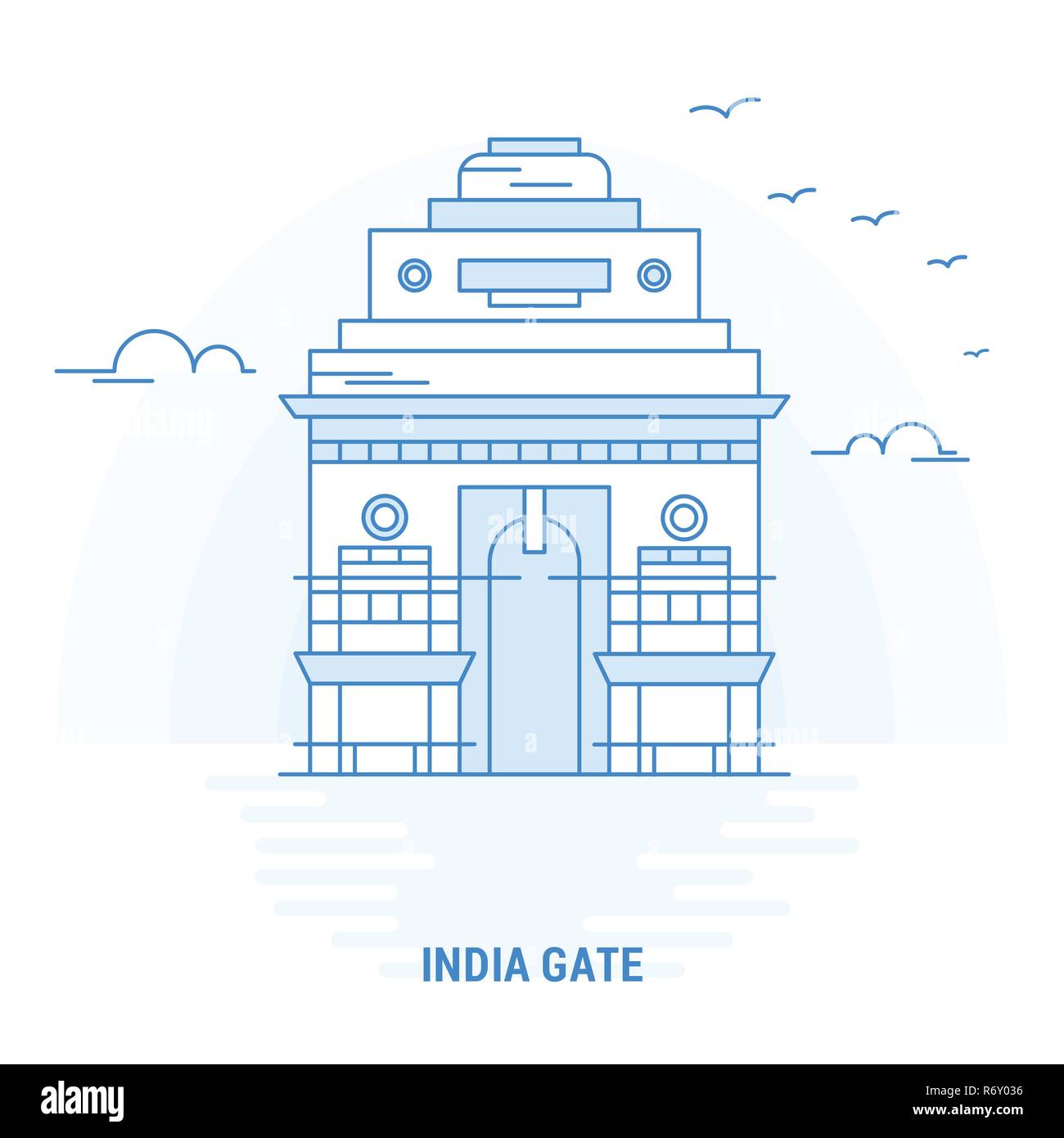 INDIA GATE Blue Landmark. Creative background and Poster Template Stock Vector