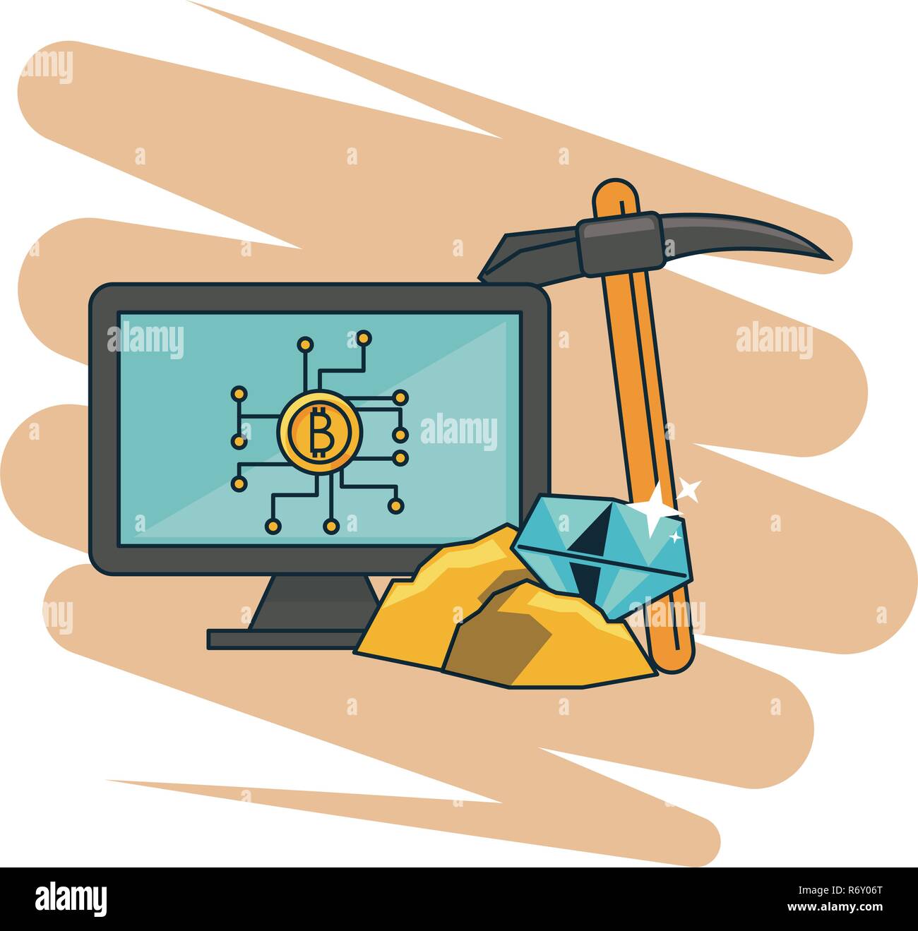 Bitcoin Mining From Computer And Pick Tool Stock Vector Art - 