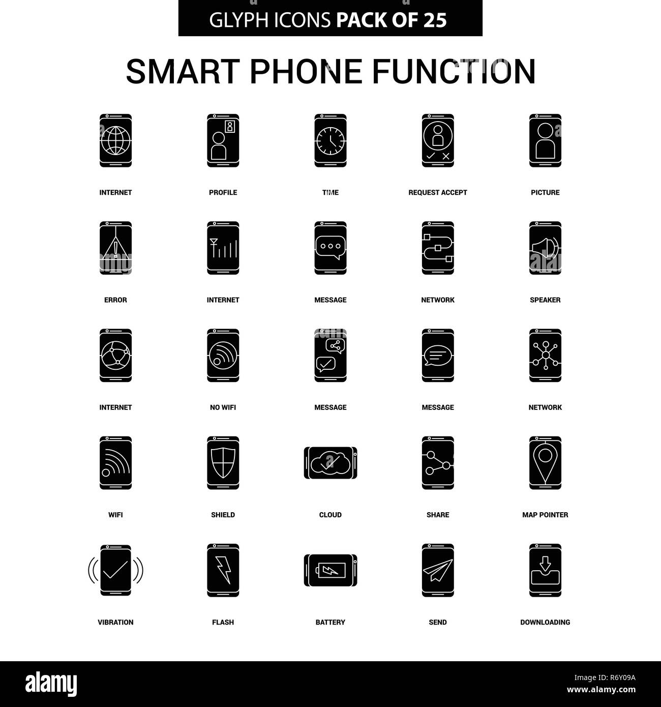 Smart phone functions Glyph Vector Icon set Stock Vector Image & Art ...
