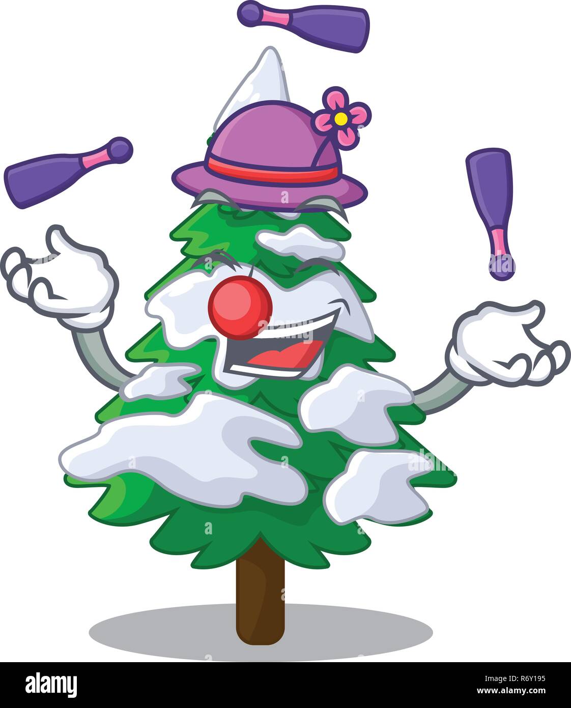 Juggling fir with snow christmas tree cartoon Stock Vector Image & Art