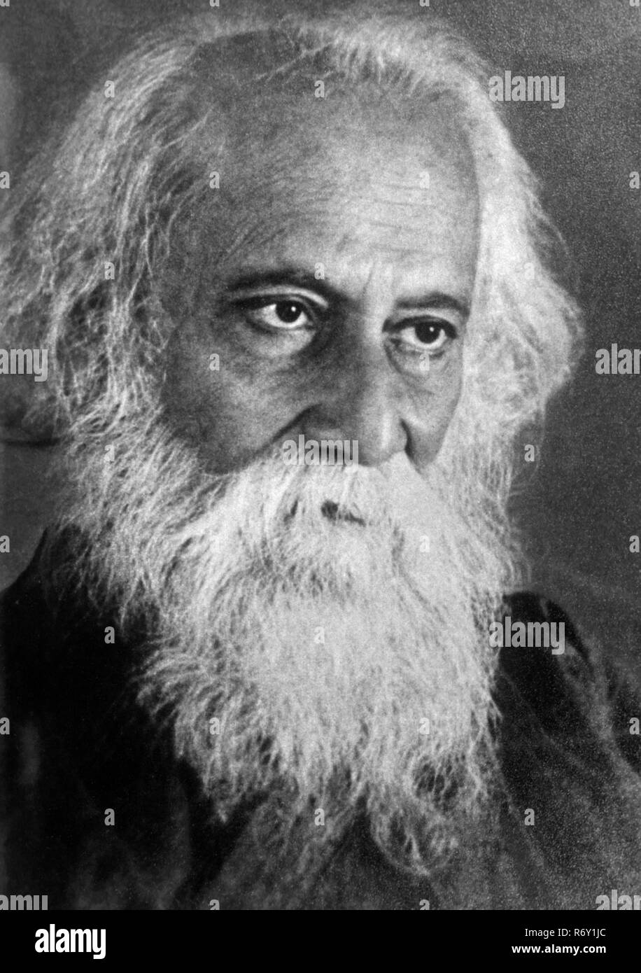 Rabindranath Tagore, FRAS, Bengali poet, writer, composer, philosopher and painter, India, old vintage 1900s picture Stock Photo