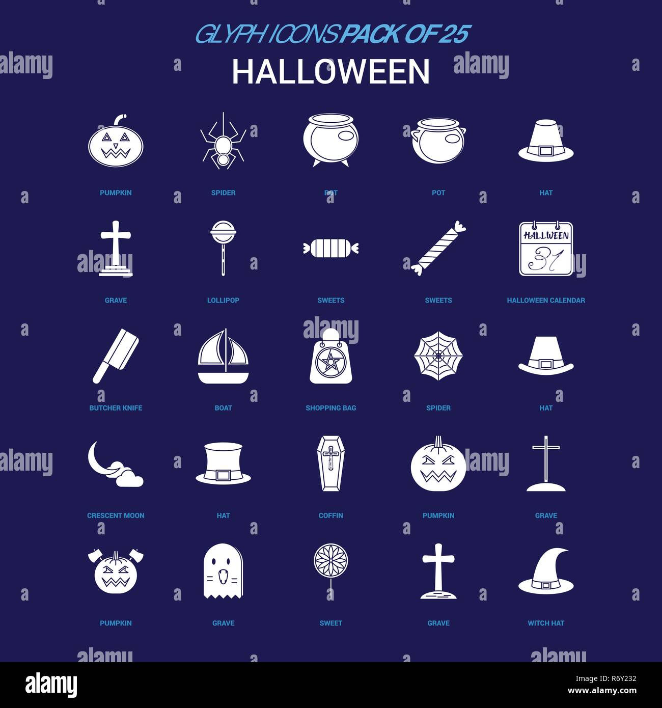 Halloween White icon over Blue background. 25 Icon Pack Stock Vector ...