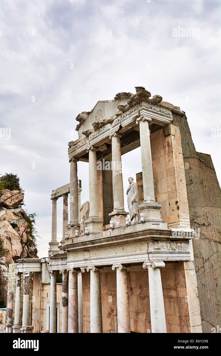 Ancient Roman theater in the historic center of Plovdiv, Bulgaria -capital of culture for 2019 Stock Photo