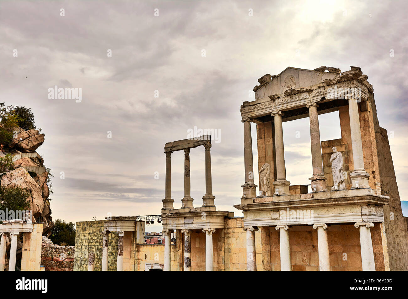 Ancient Roman theater in the historic center of Plovdiv, Bulgaria -capital of culture for 2019 Stock Photo