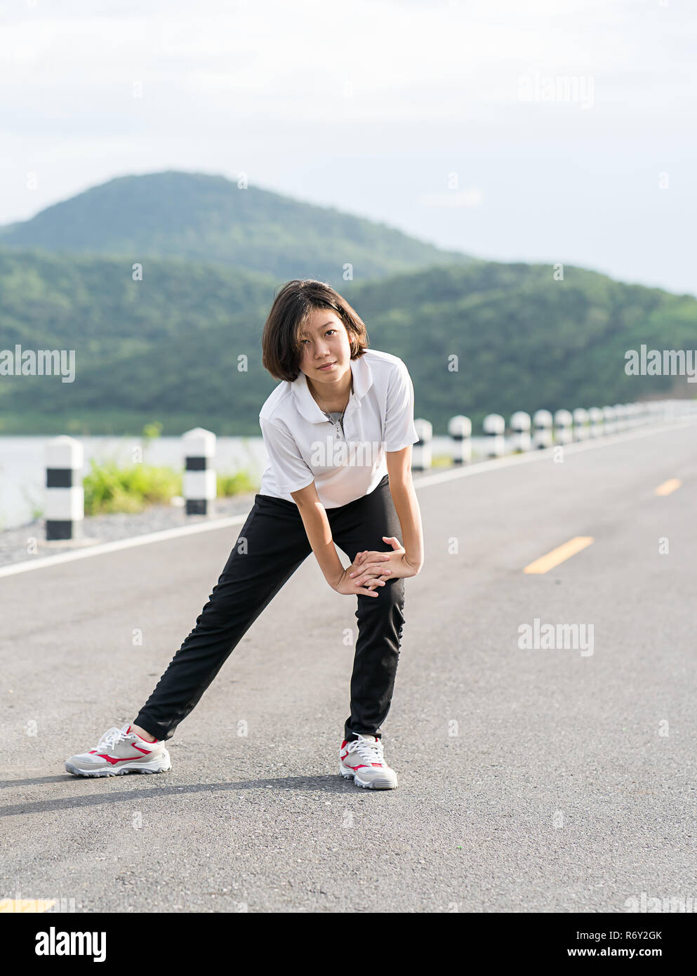Woman Short Hair Doing Exercising Outdoor Stock Photo 228017459