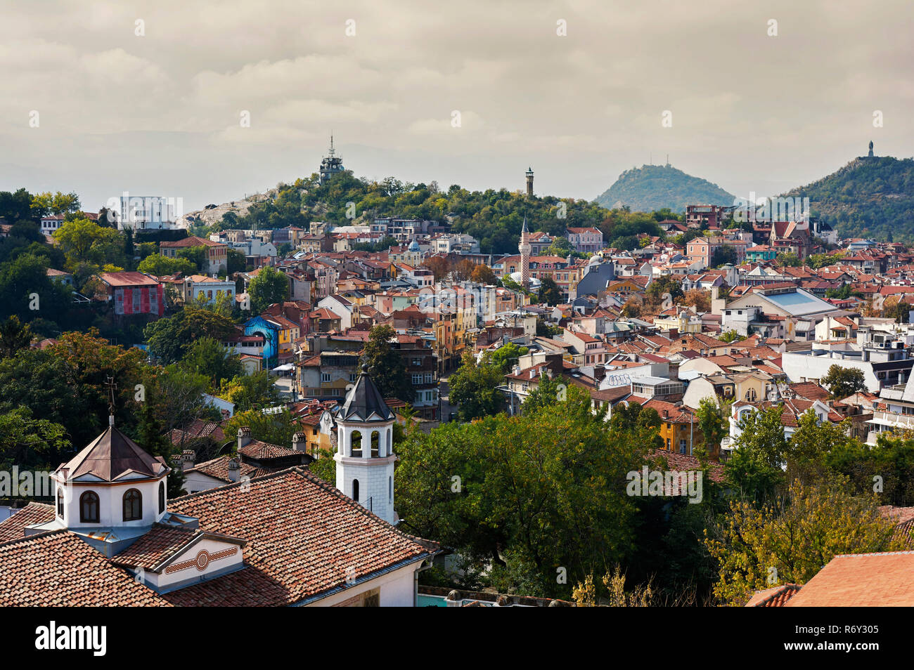 View of the old town of Plovdiv from Nebet tepe Stock Photo