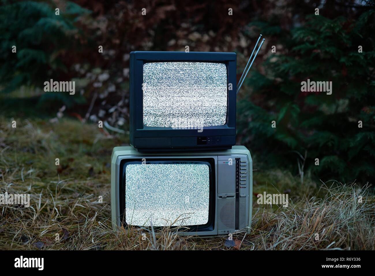 TV no signal in grass Stock Photo