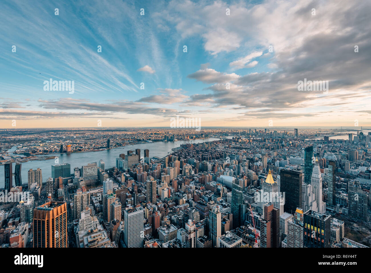 View of buildings in Midtown Manhattan and the East River in New York ...
