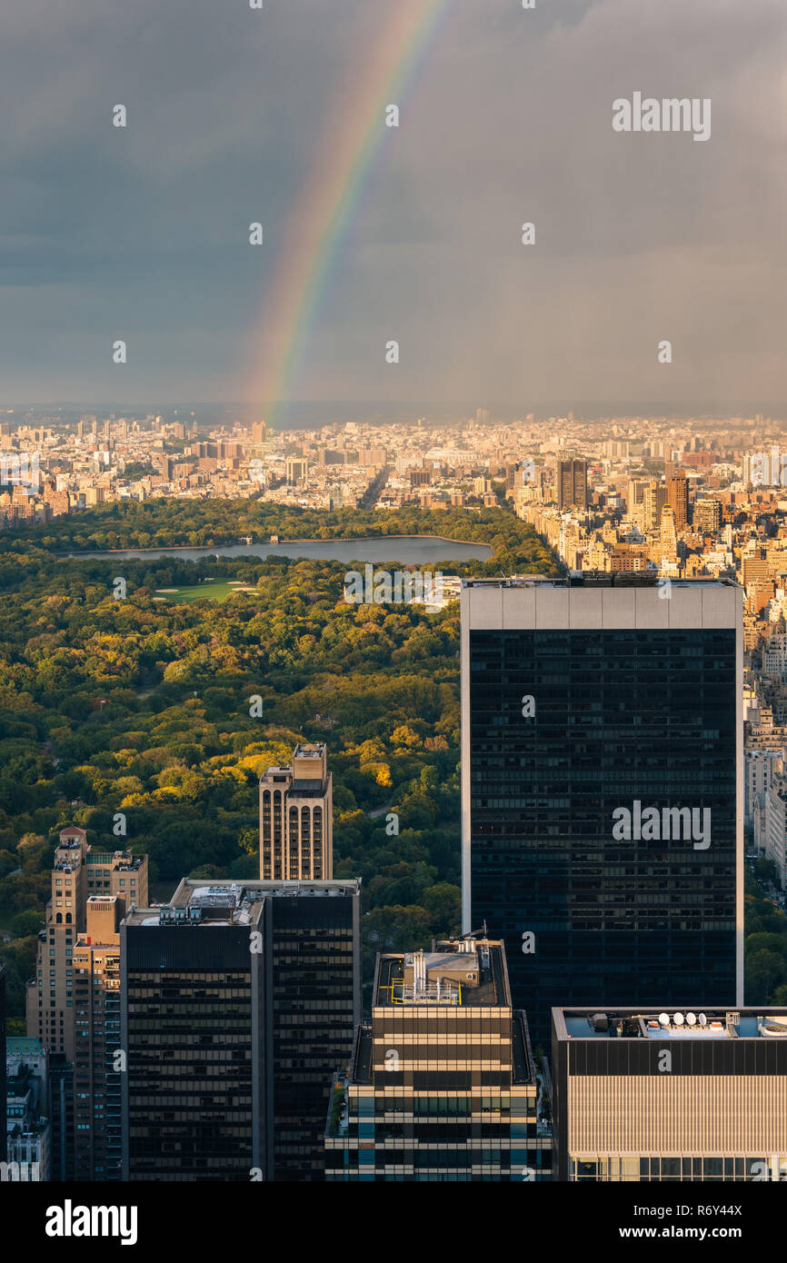 Rainbow over Midtown Manhattan and Central Park, in Manhattan, New York ...