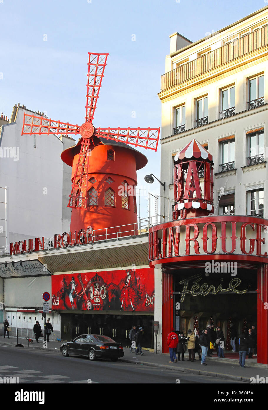 PARIS, FRANCE - JANUARY 5: Moulin on 5, 2010. Big Red Windmill Landmark famous for can can dance at Pigalle in Paris, France Stock Photo - Alamy