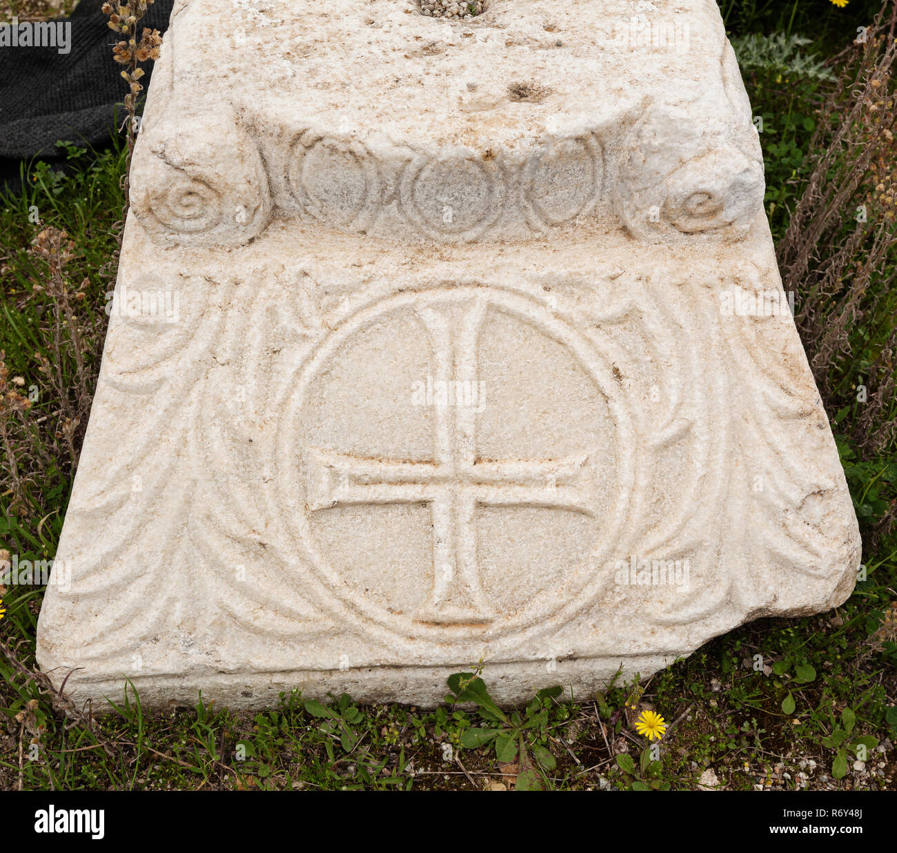 Marble plate with old christian symbols in ancient city Hierapolis Stock Photo Alamy