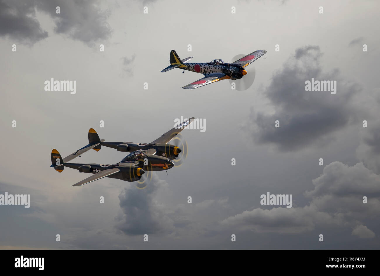 P38 Lightning and Nakajima Oscar Stock Photo