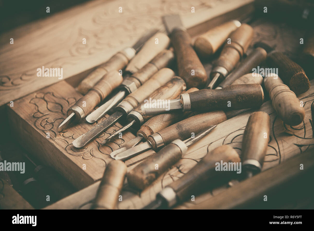 Wood engraving tools hi-res stock photography and images - Alamy