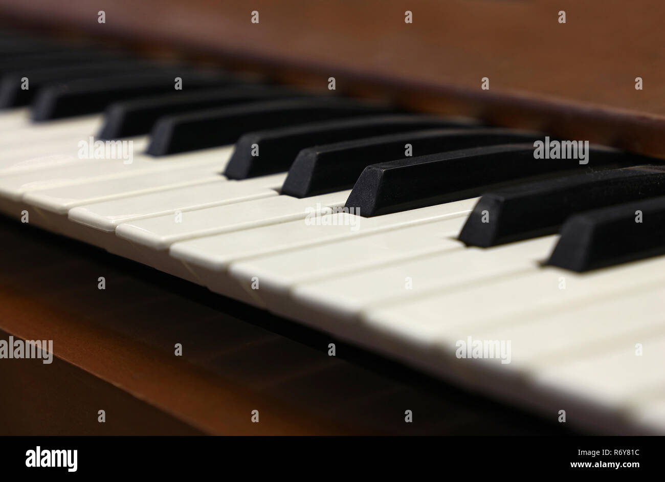 Close up old vintage piano keyboard Stock Photo