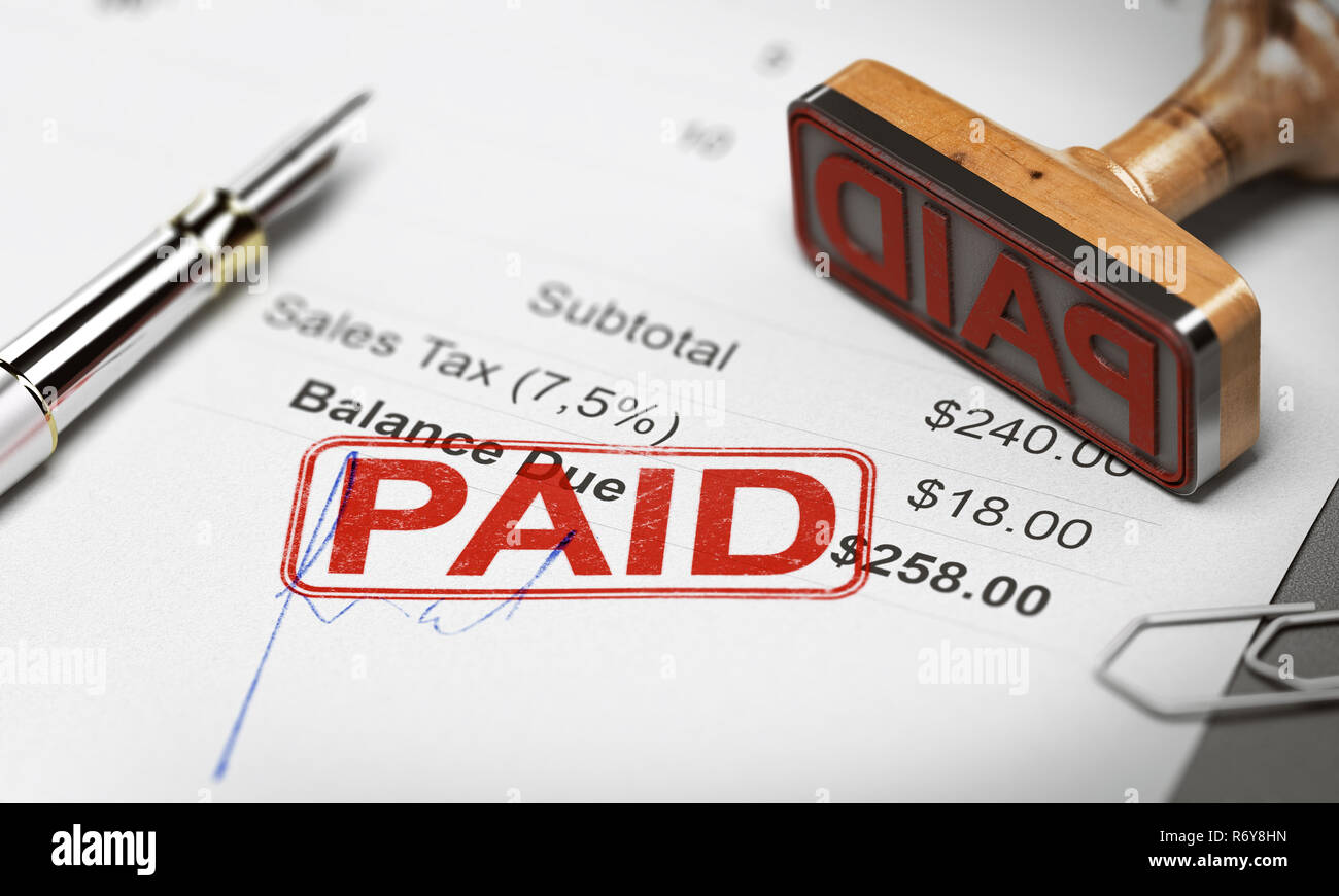 Paid Invoice, Debt or Invoice Collection Concept Stock Photo