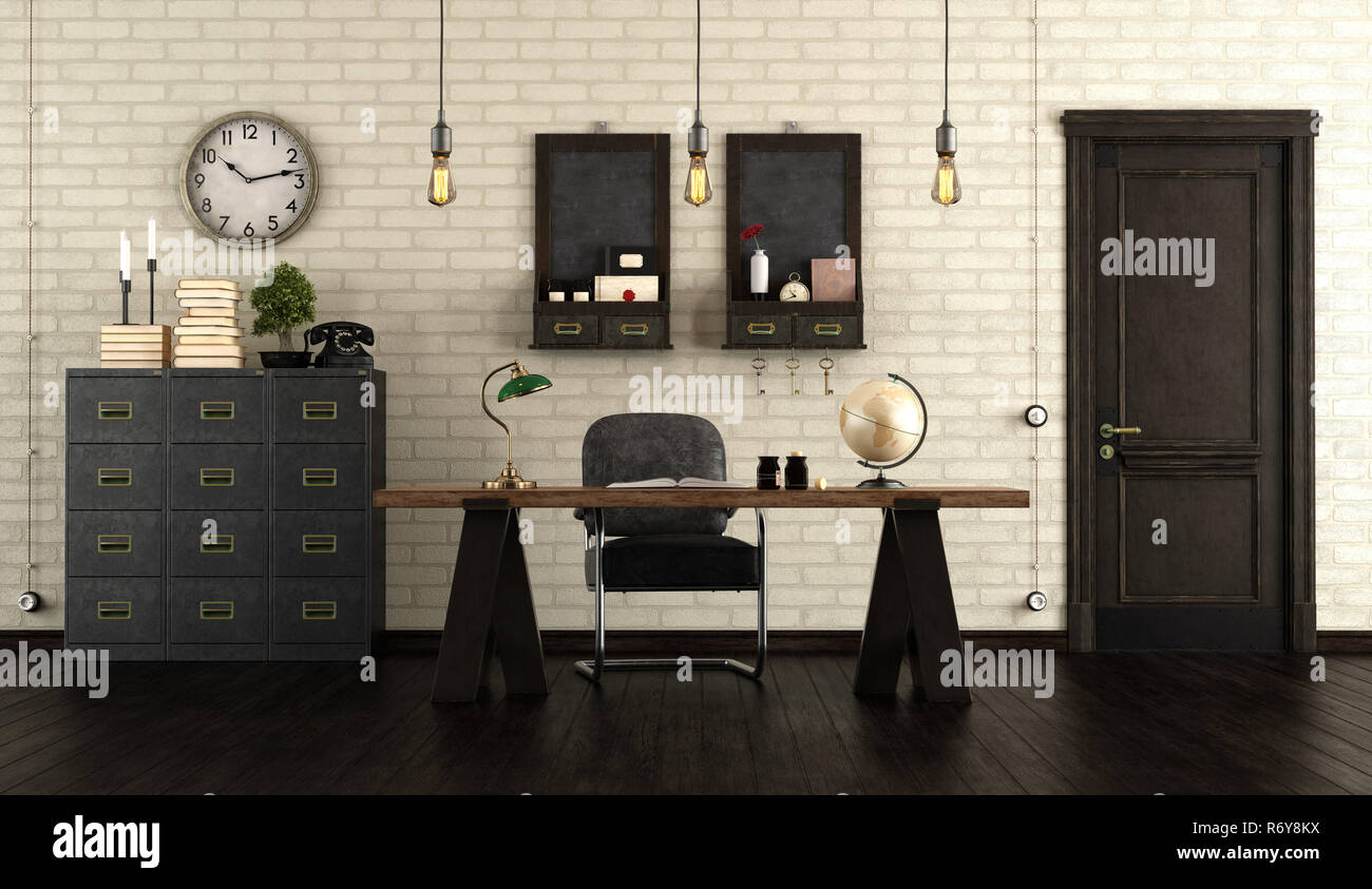Home office in retro style Stock Photo