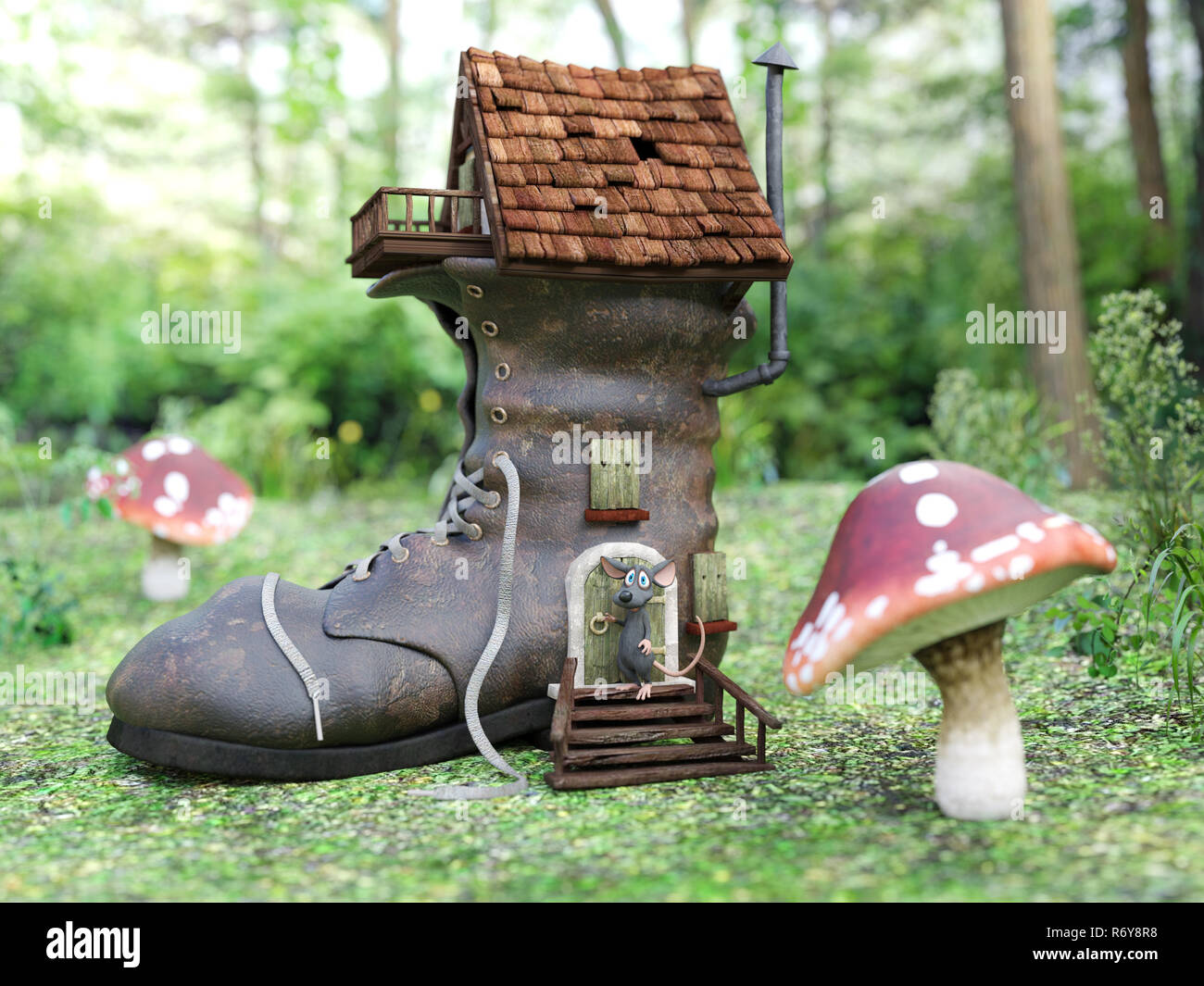 3D rendering of a cartoon mouse at a fairytale shoe house Stock Photo -  Alamy