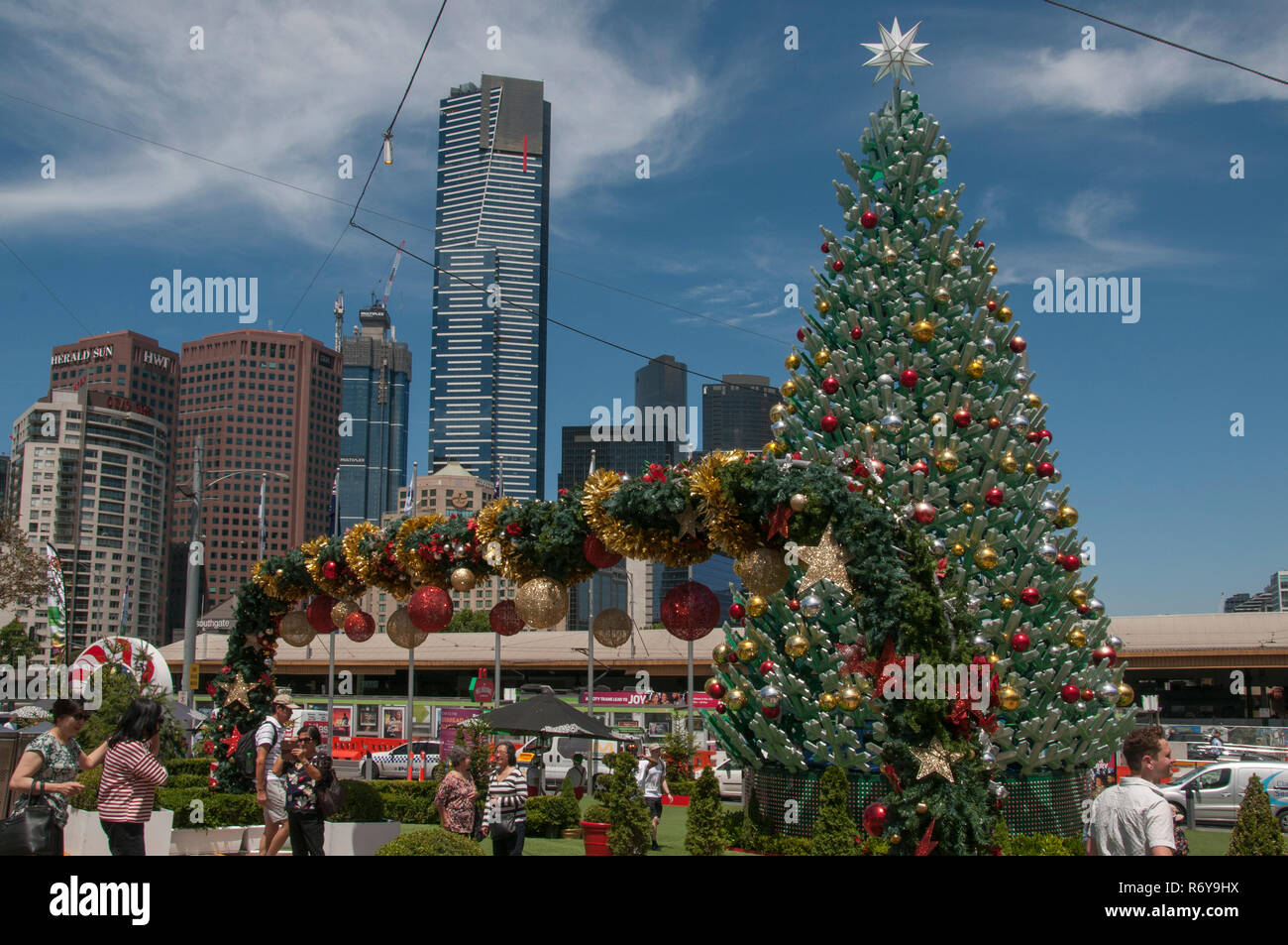 Christmas festivities at Federation Square, with Eureka Tower