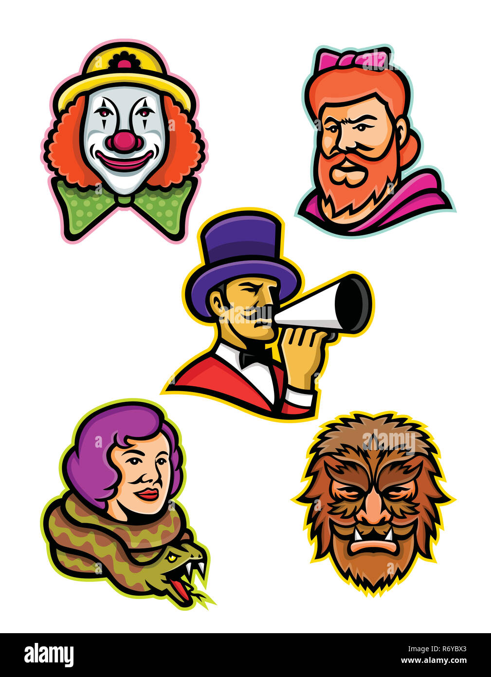 Circus Performers and Freaks Mascot Collection Stock Photo