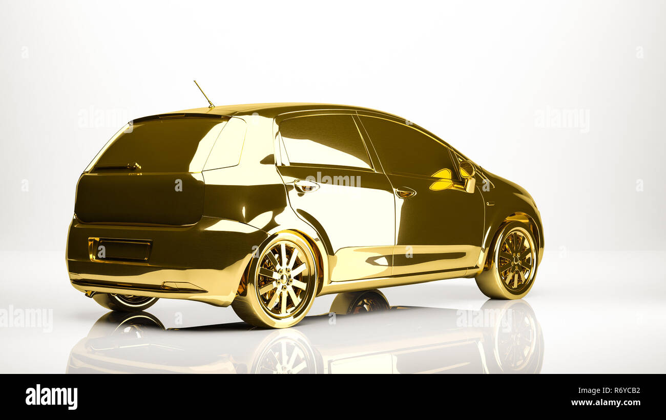 golden 3d rendering of a car inside a studio Stock Photo - Alamy