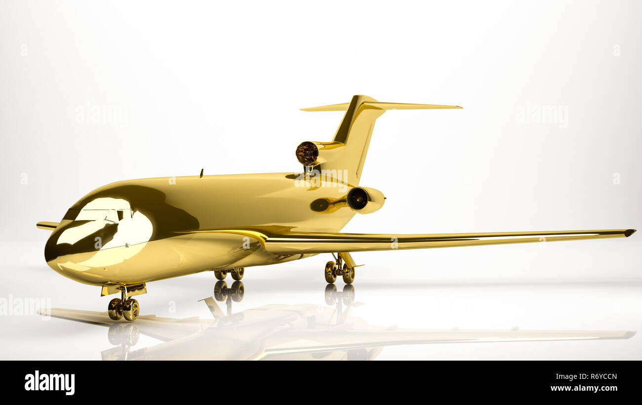 golden 3d rendering of a airplane inside a studio Stock Photo - Alamy