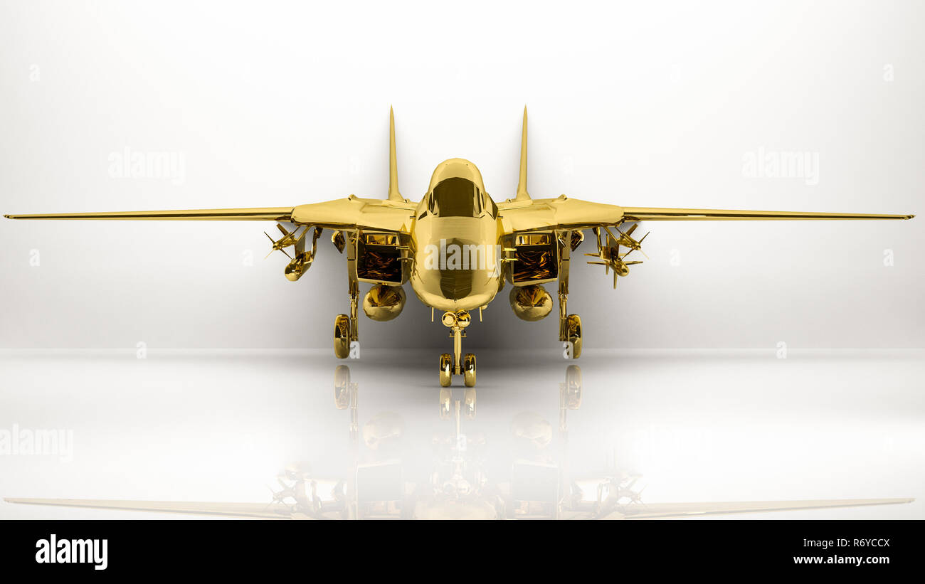 golden 3d rendering of a airplane inside a studio Stock Photo - Alamy