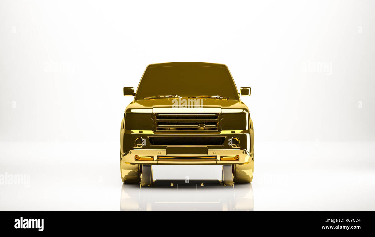 golden 3d rendering of a car inside a studio Stock Photo - Alamy