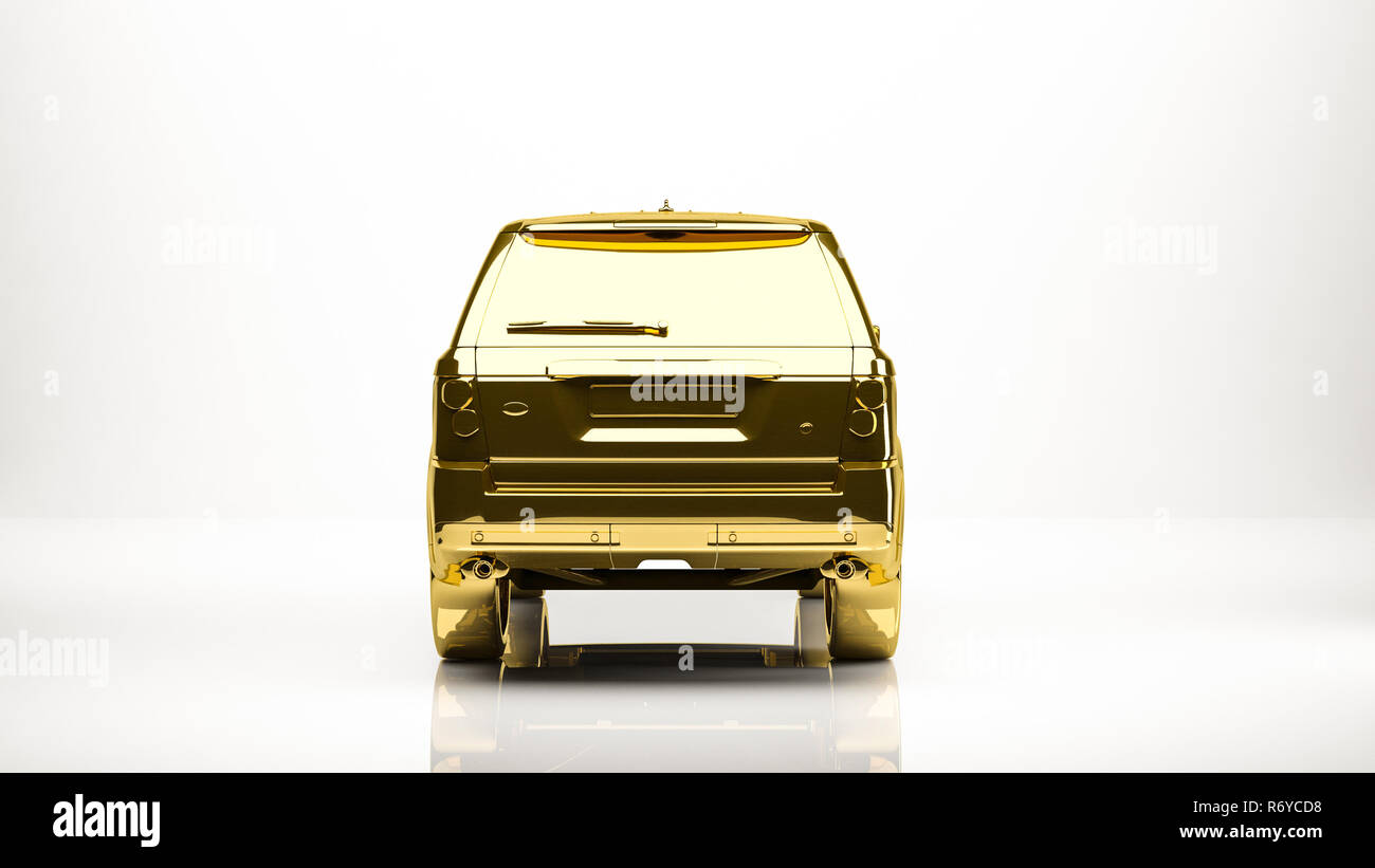 golden 3d rendering of a car inside a studio Stock Photo - Alamy