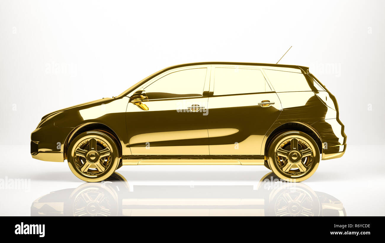 golden 3d rendering of a car inside a studio Stock Photo - Alamy