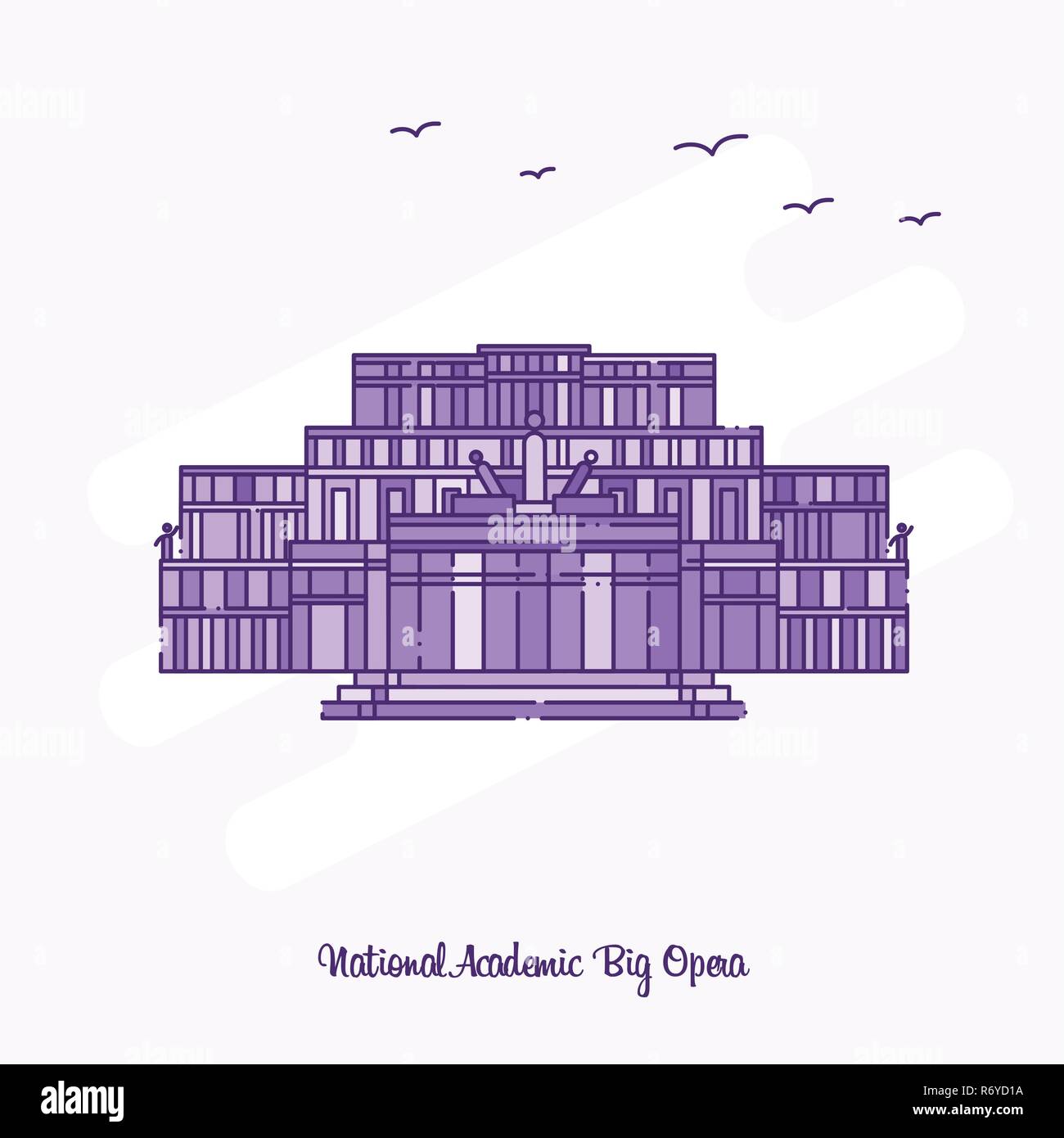 NATIONAL ACADEMIC; BIG OPERA Landmark Purple Dotted Line skyline vector illustration Stock Vector