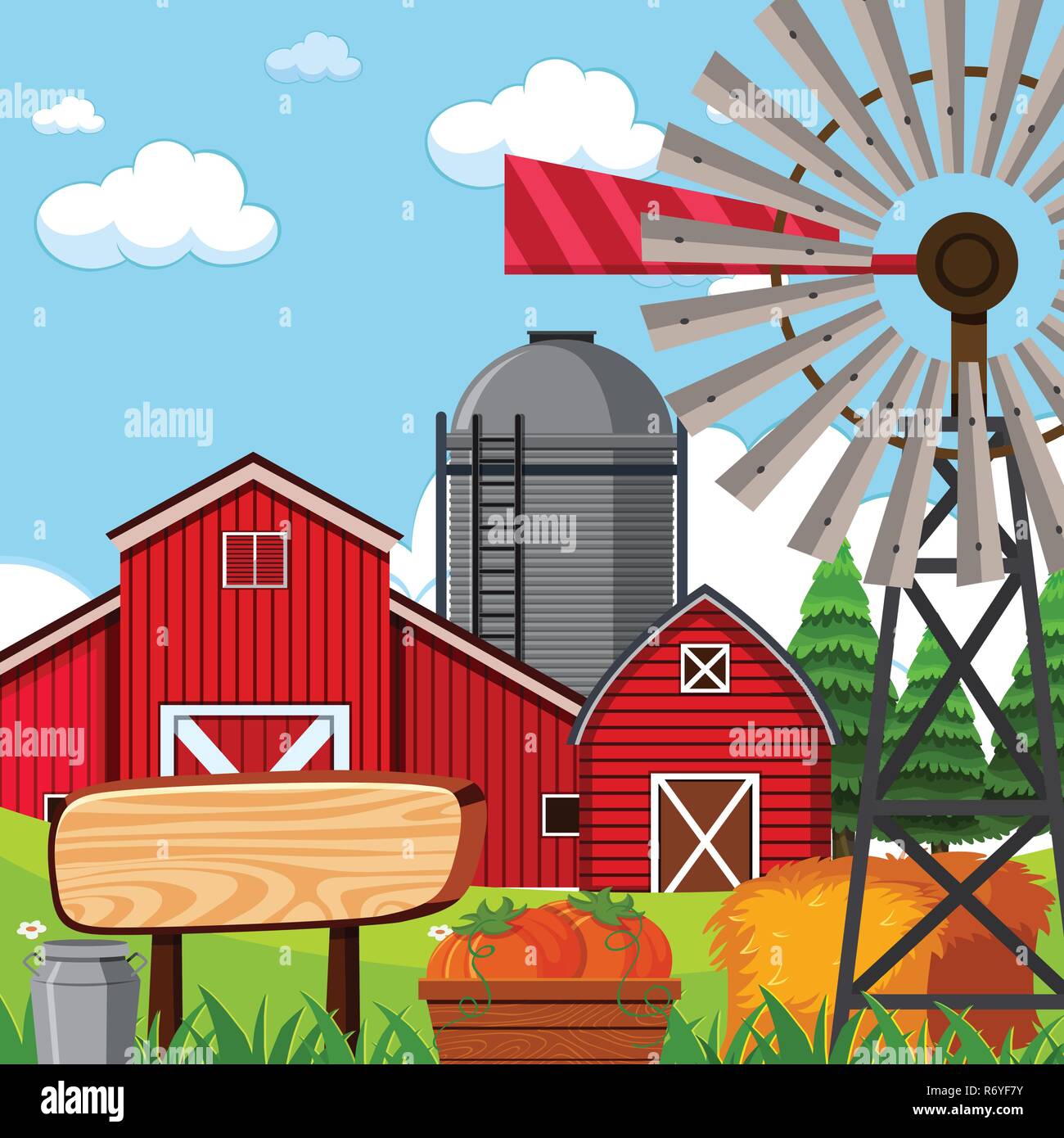 Flat farmland landscape in nature illustration Stock Vector Image & Art ...
