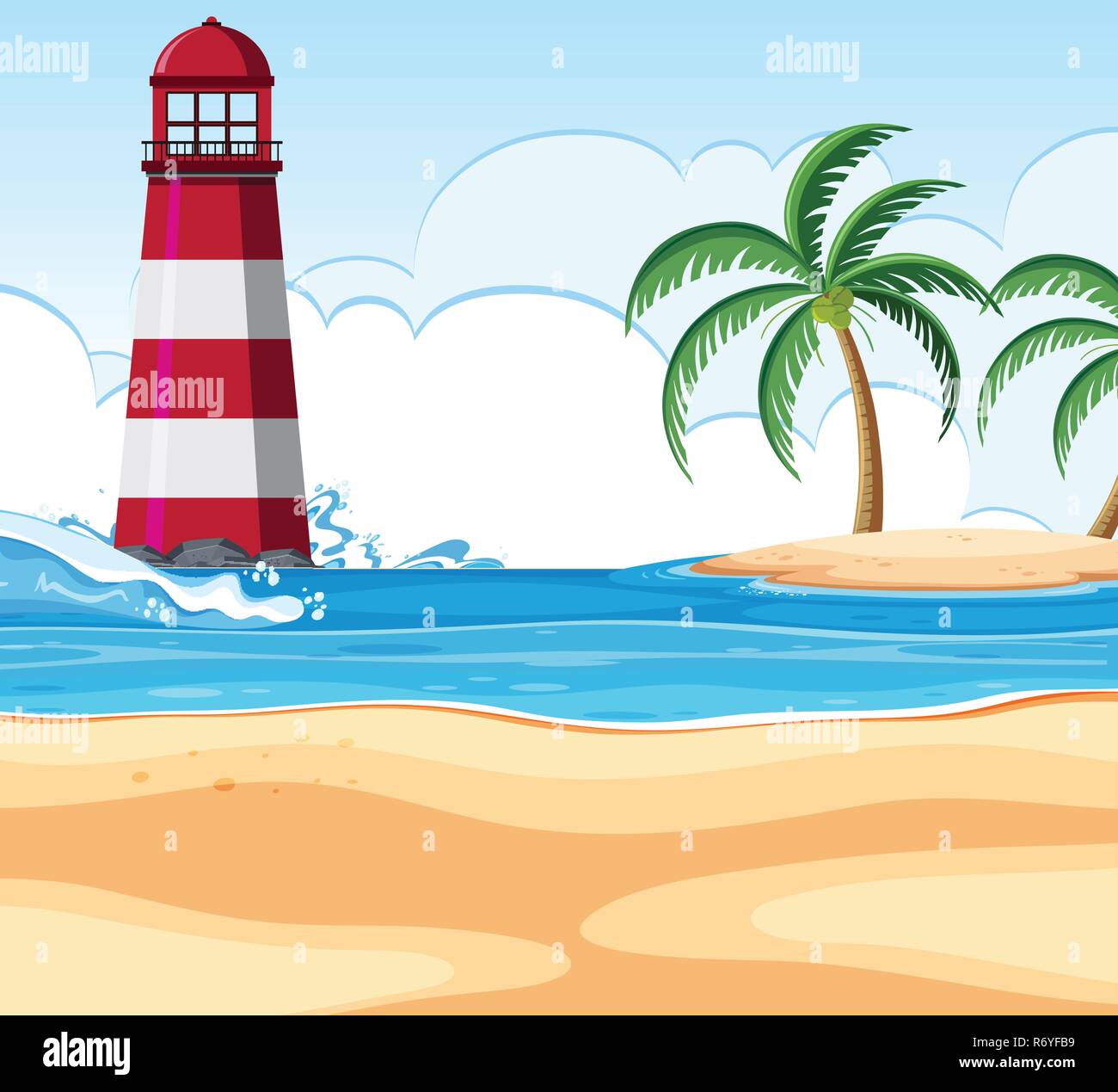Beach scene with lighthouse illustration Stock Vector Image & Art - Alamy