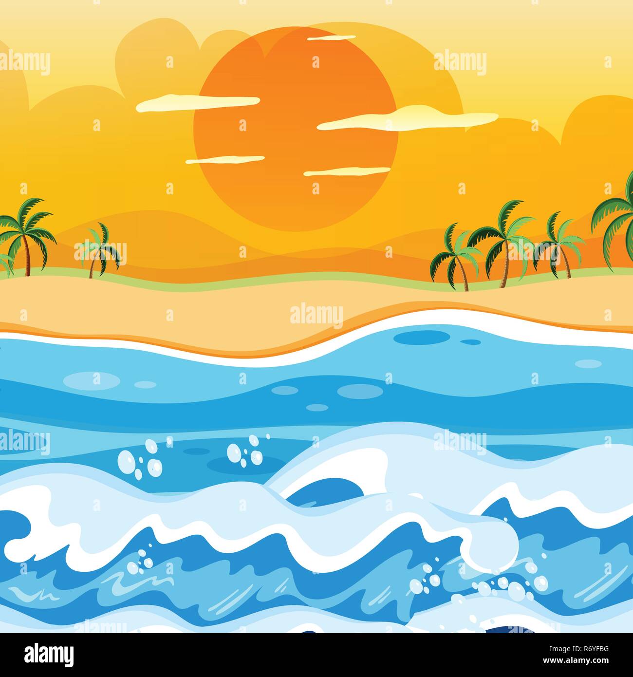 Sunset on the beach background illustration Stock Vector Image & Art ...