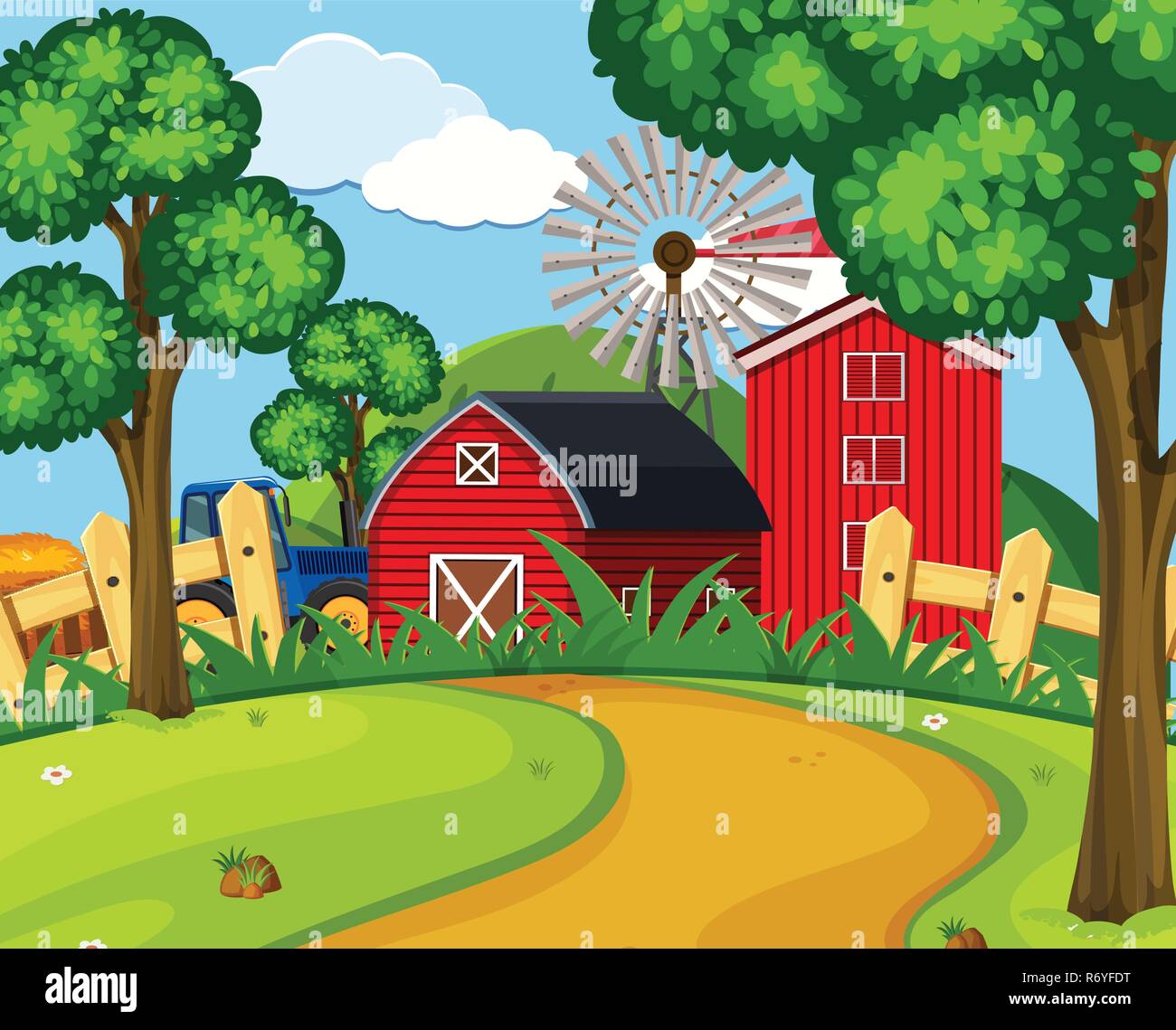 A green farmland landscape illustration Stock Vector Image & Art - Alamy