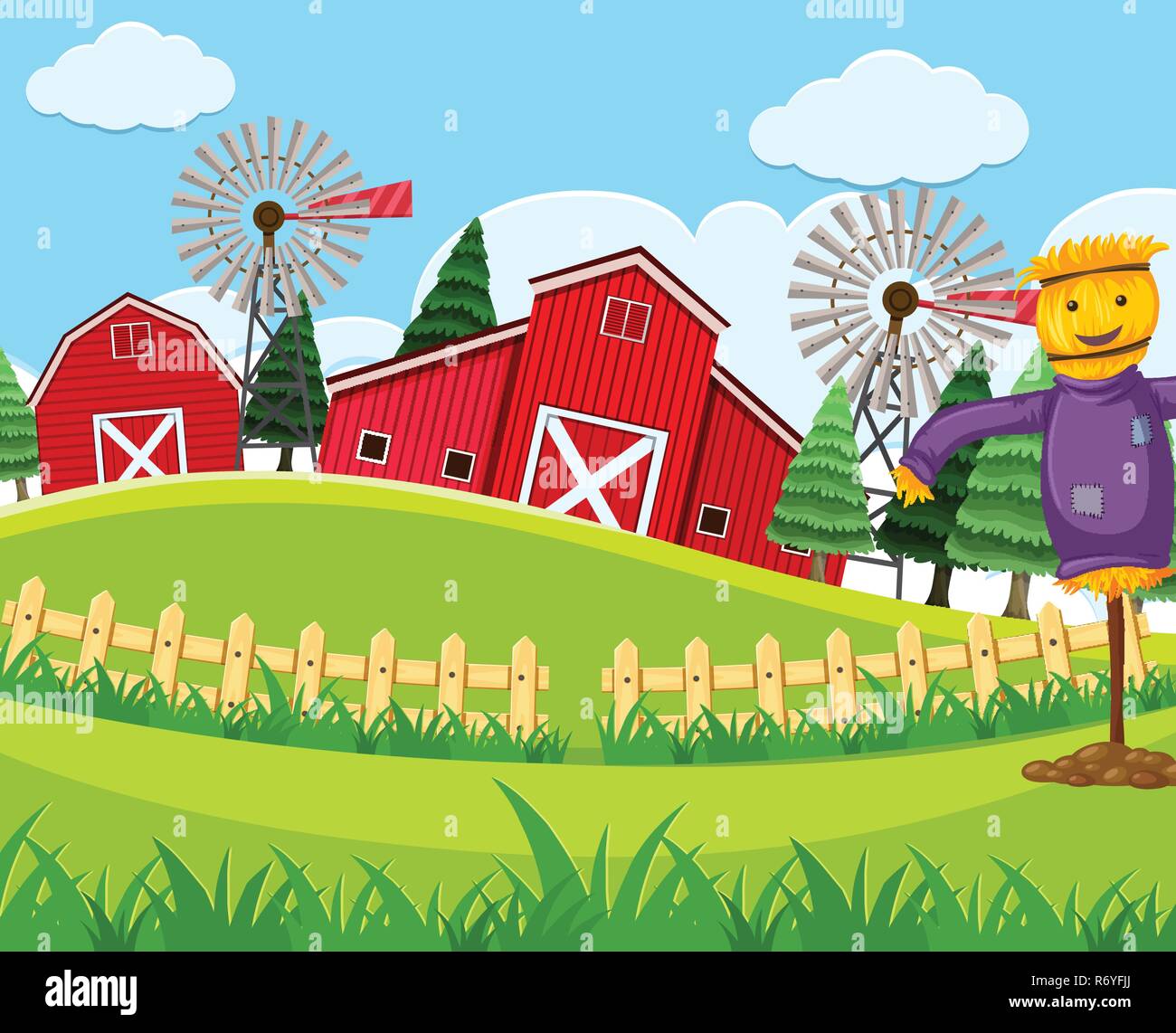 Red Barn Farm Scene Illustration Stock Vector Art Illustration