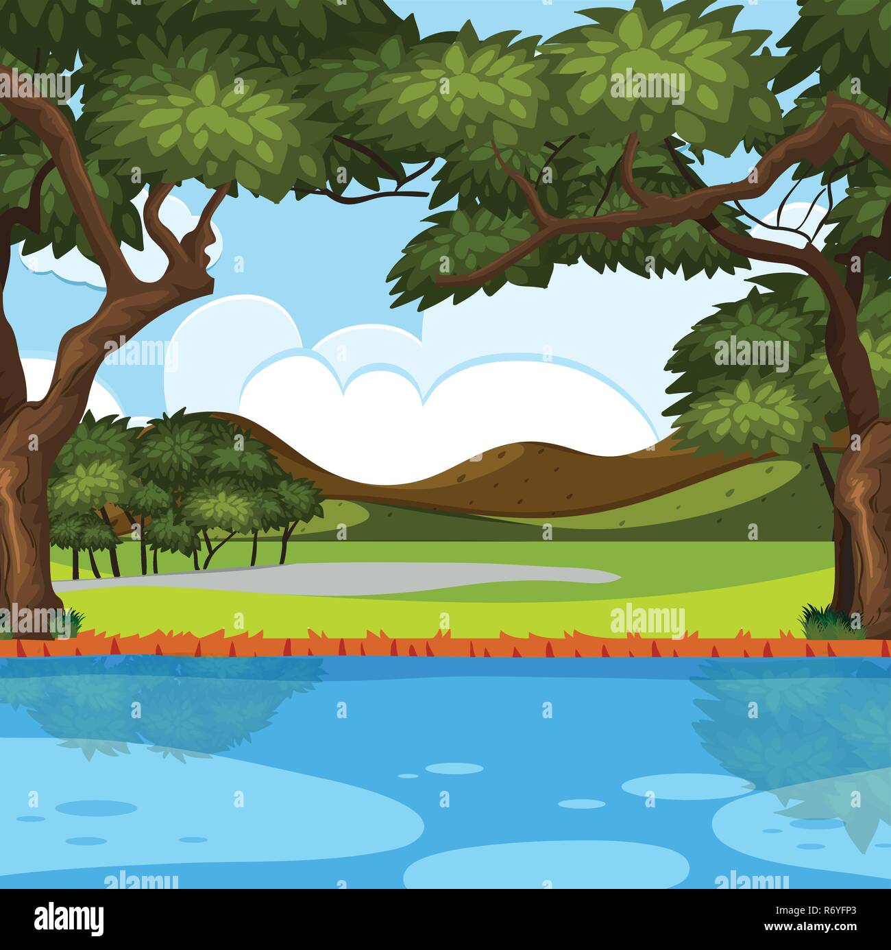 Outdoor nature river scene illustration Stock Vector Image & Art - Alamy