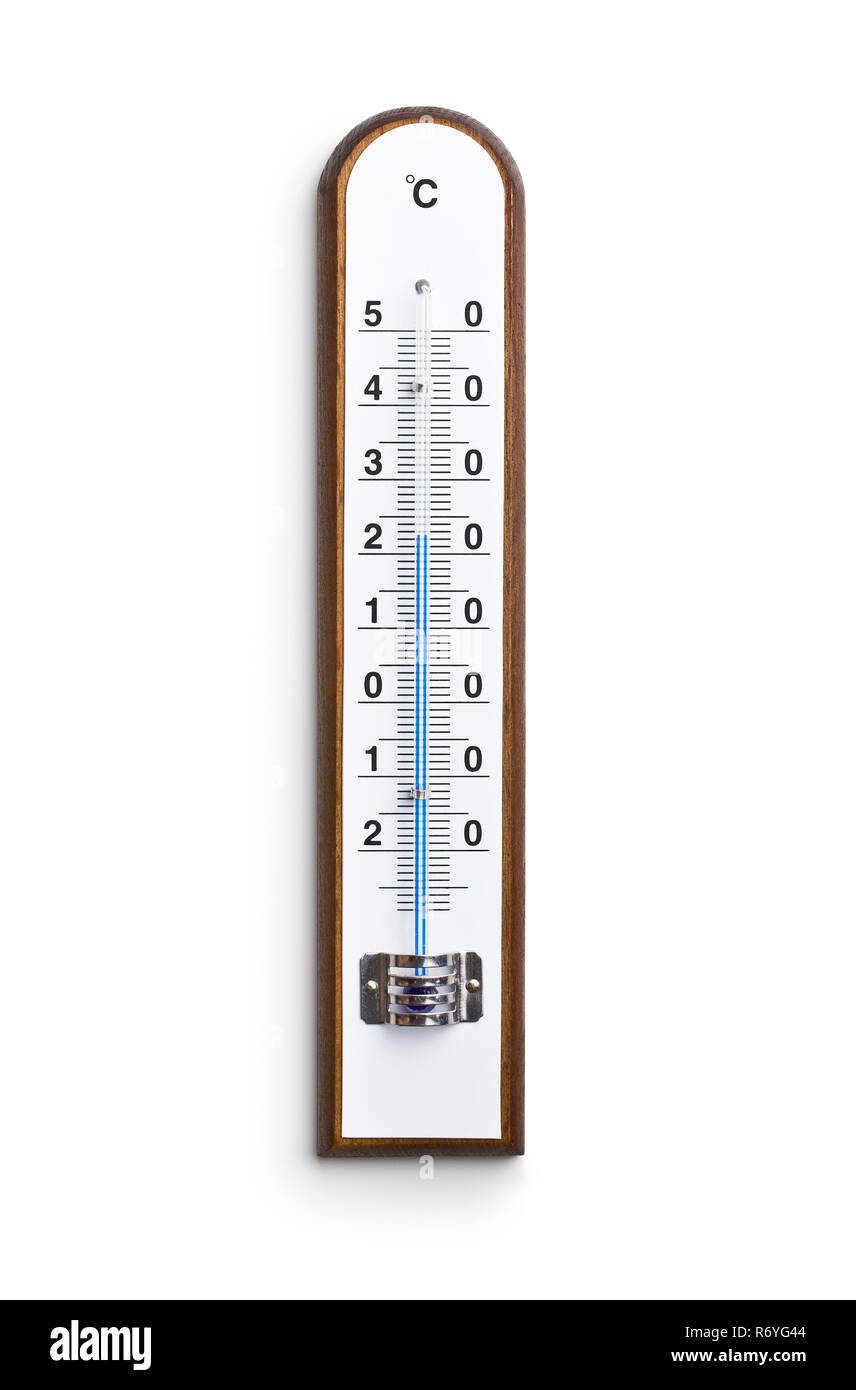 Atmospheric plastic meteorology thermometer isolated on white