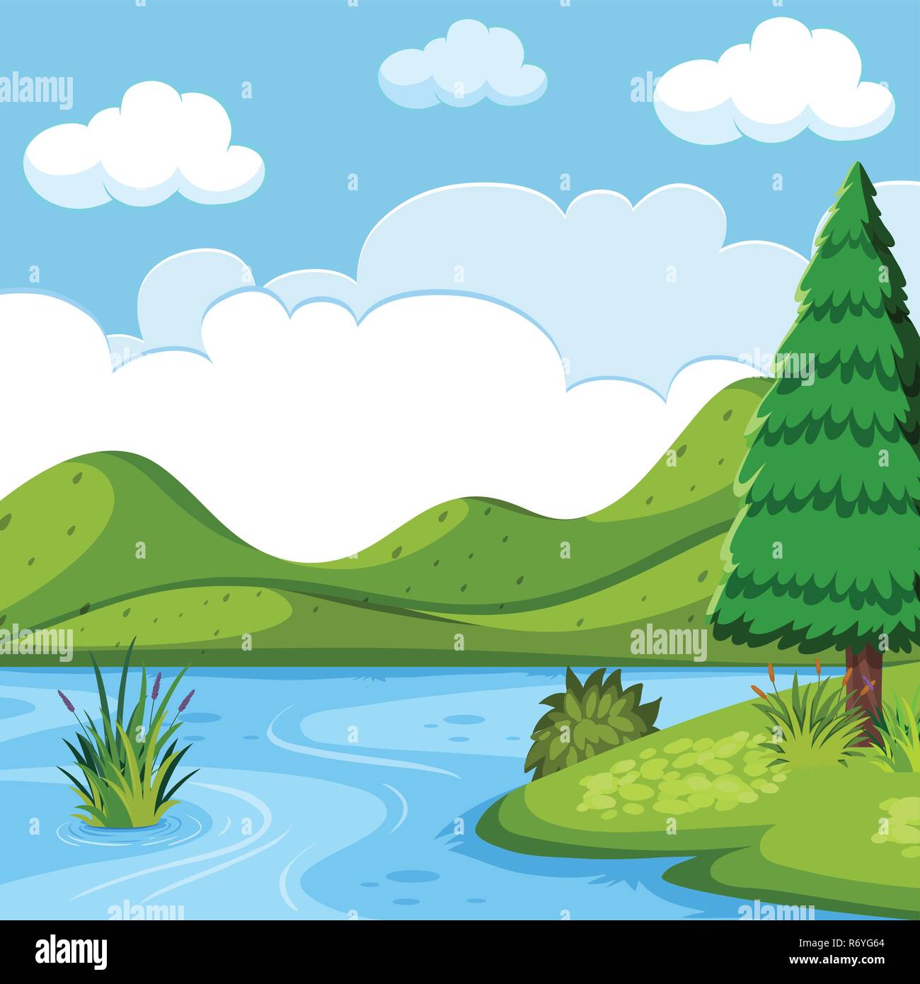 Beautiful lake landscape scene illustration Stock Vector Image & Art ...