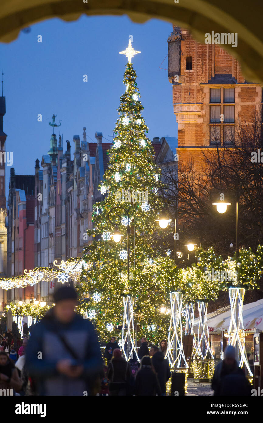 Christmas Tree Decorations On Dlugi Targ In Old Town In Gdansk
