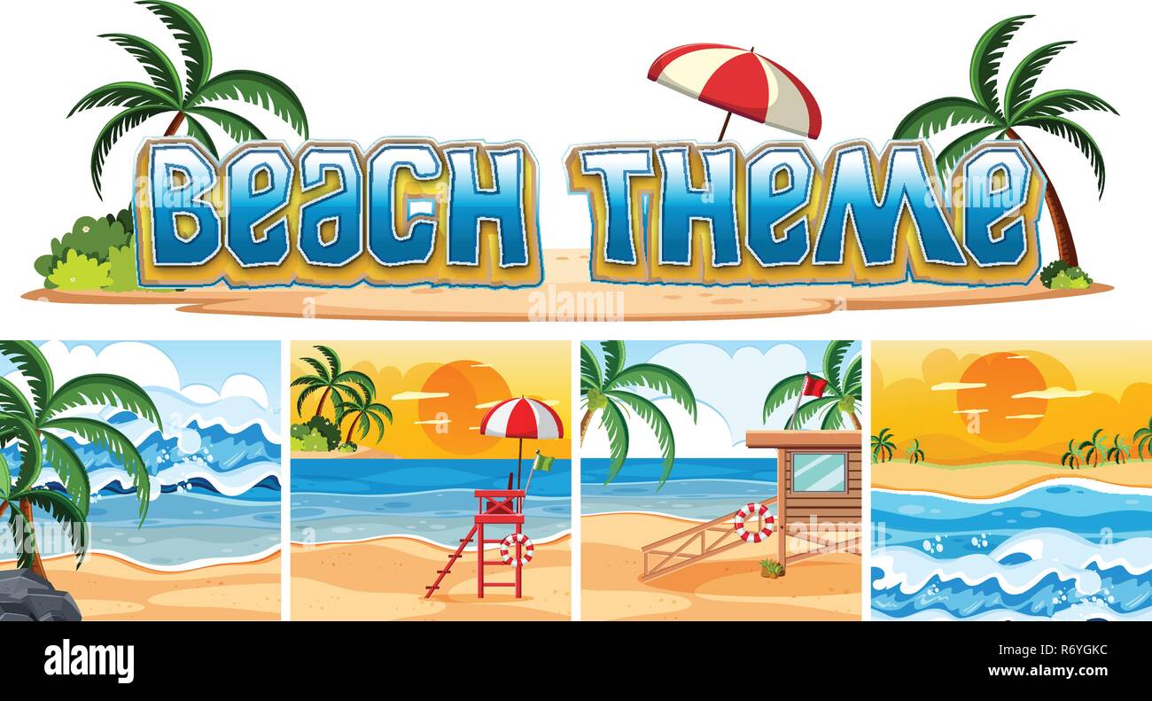 Set of beach background illustration Stock Vector Image & Art - Alamy