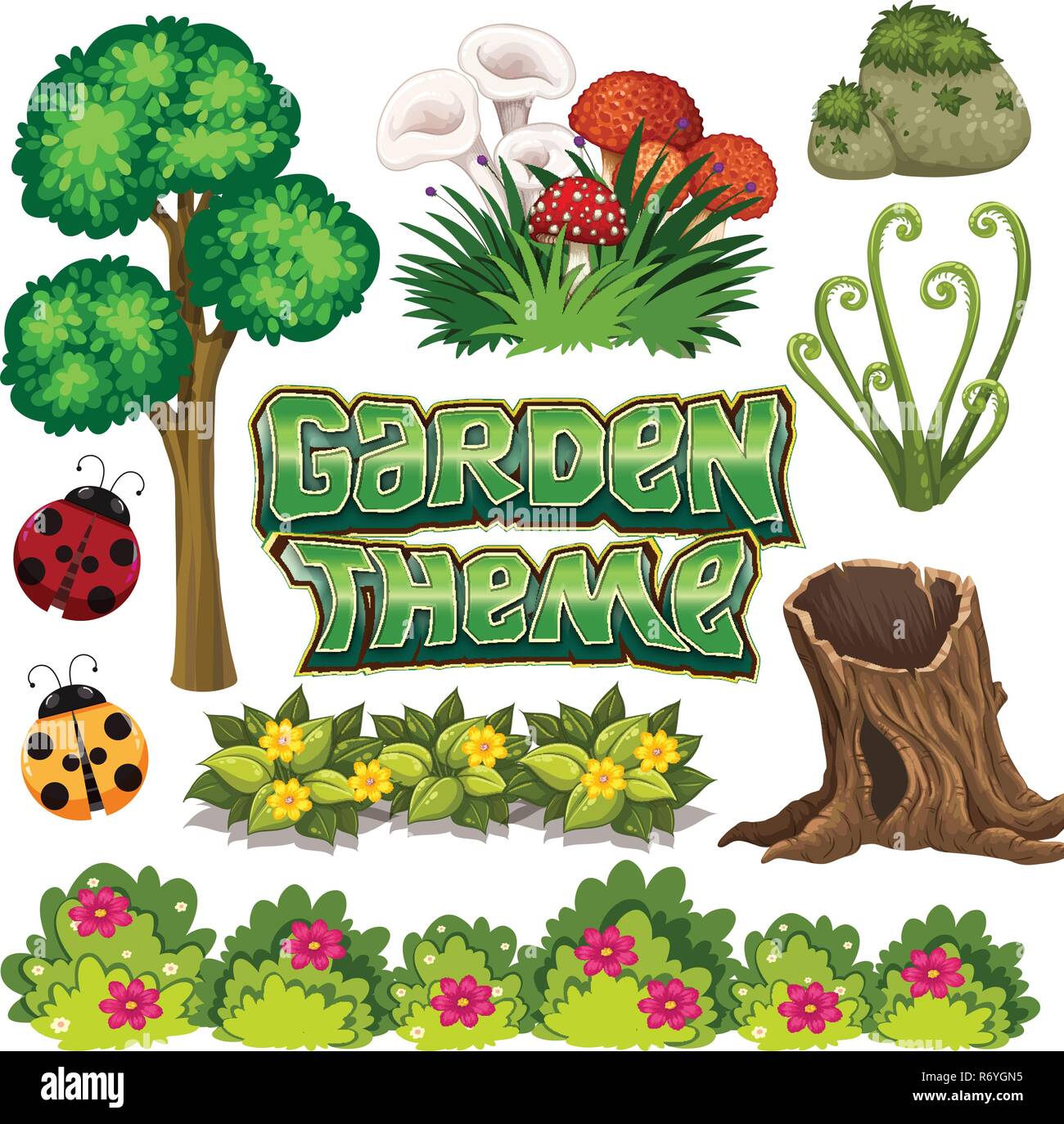 Set of garden element illustration Stock Vector