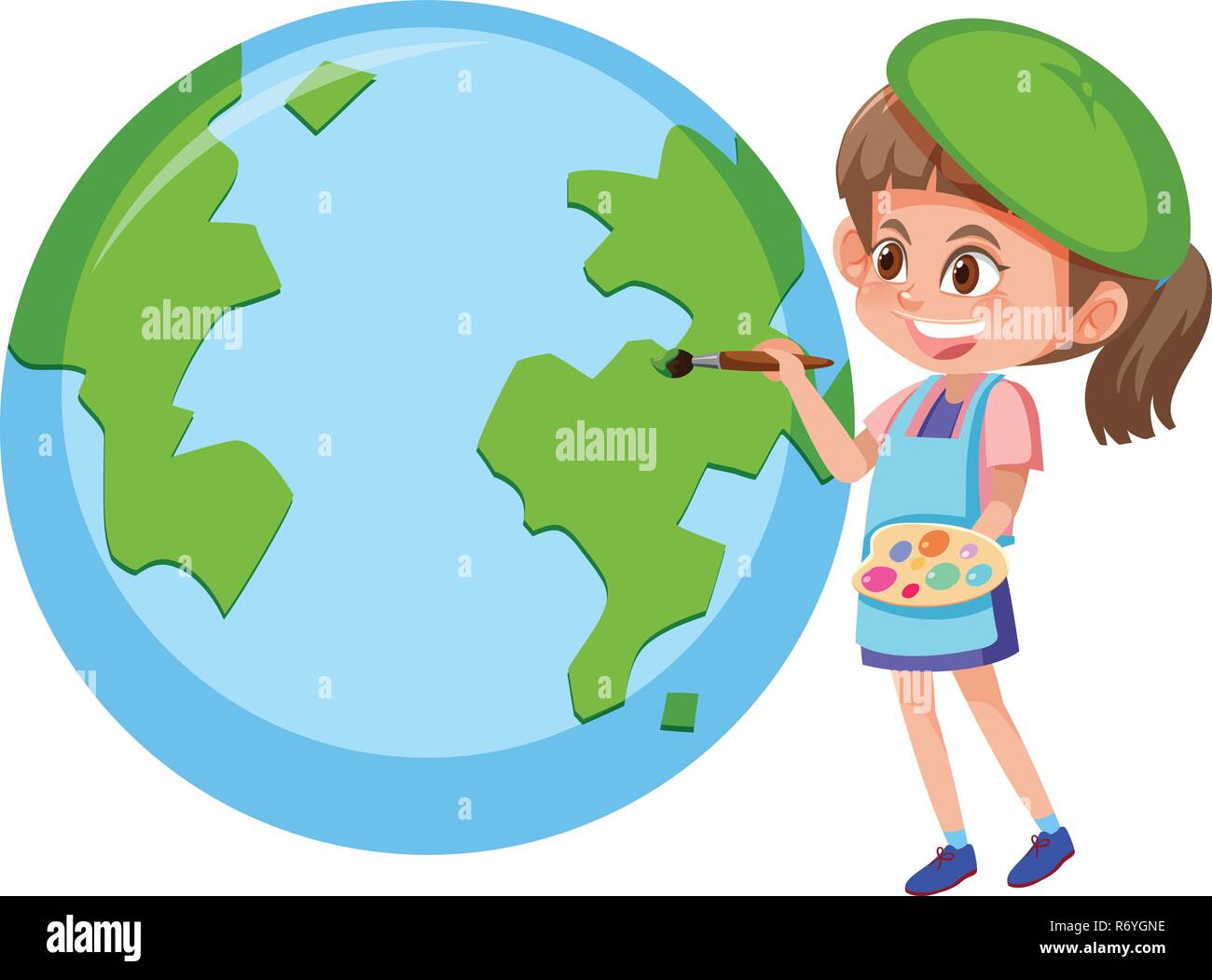 Girl painting planet earth illustration Stock Vector