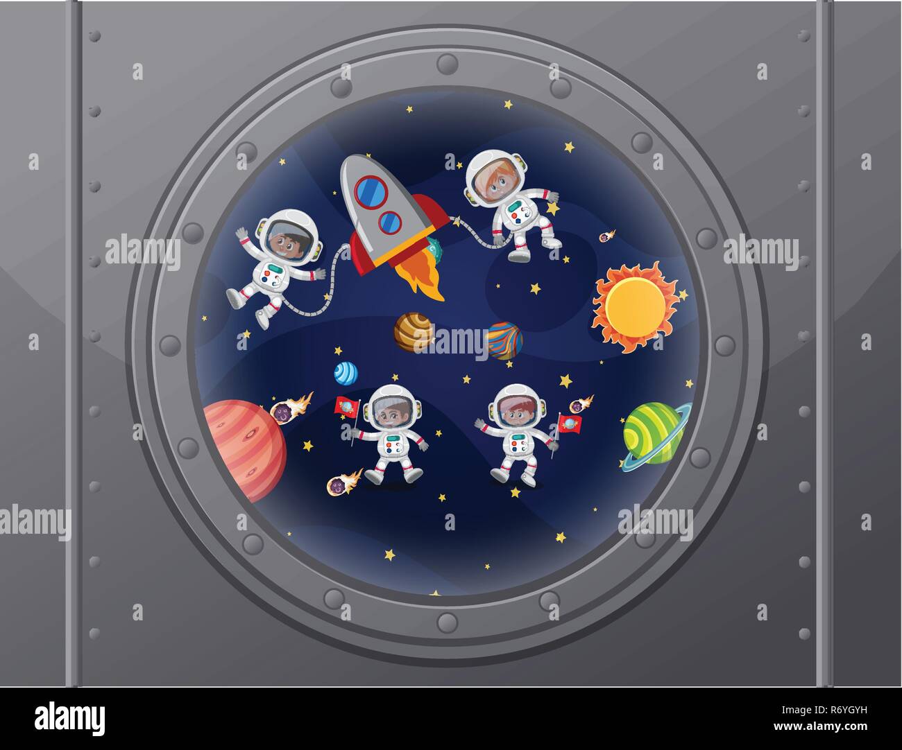 Space view from spaceship illustration Stock Vector