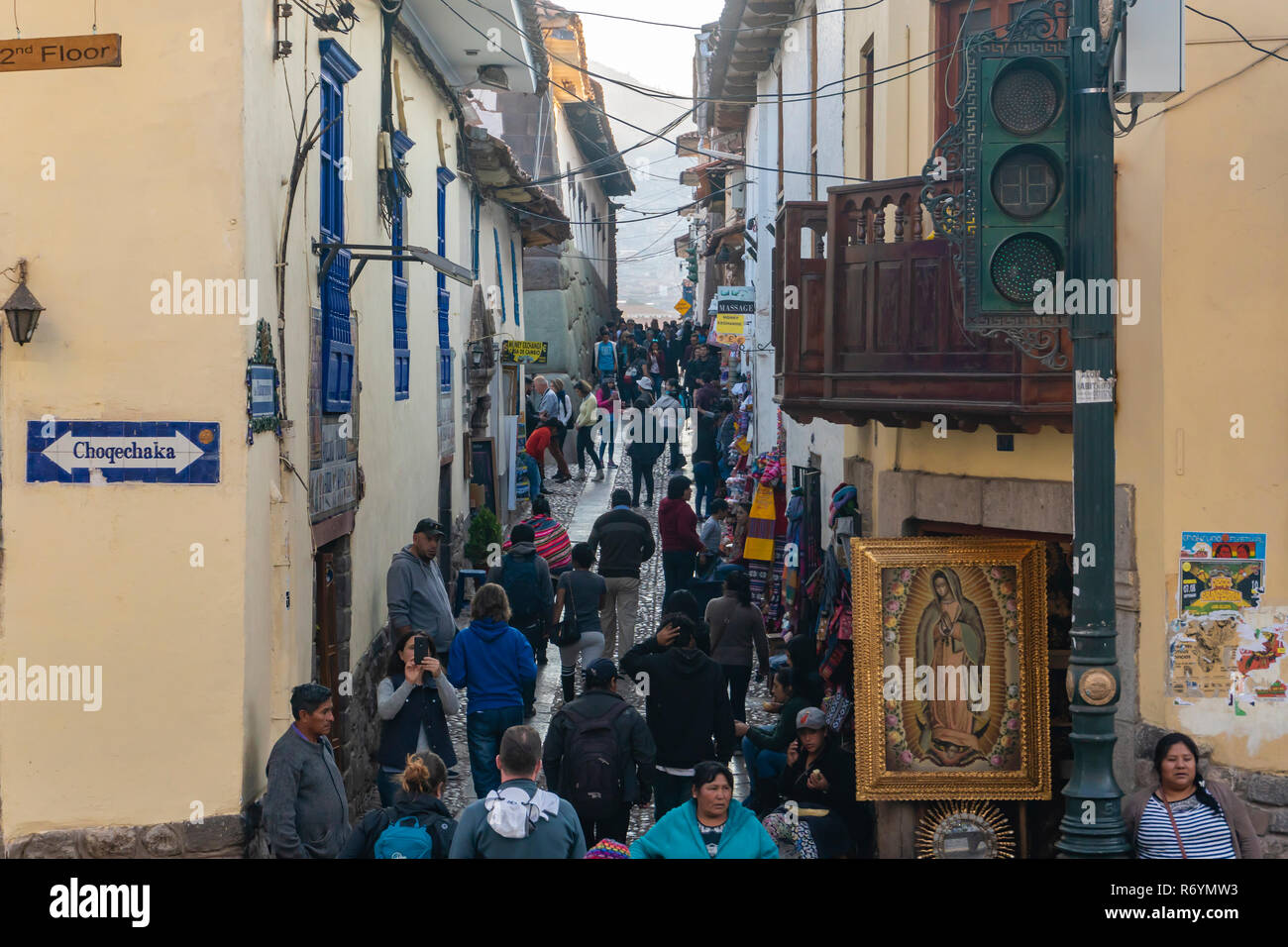View of a crowded alley in Cusco city of Peru Stock Photo